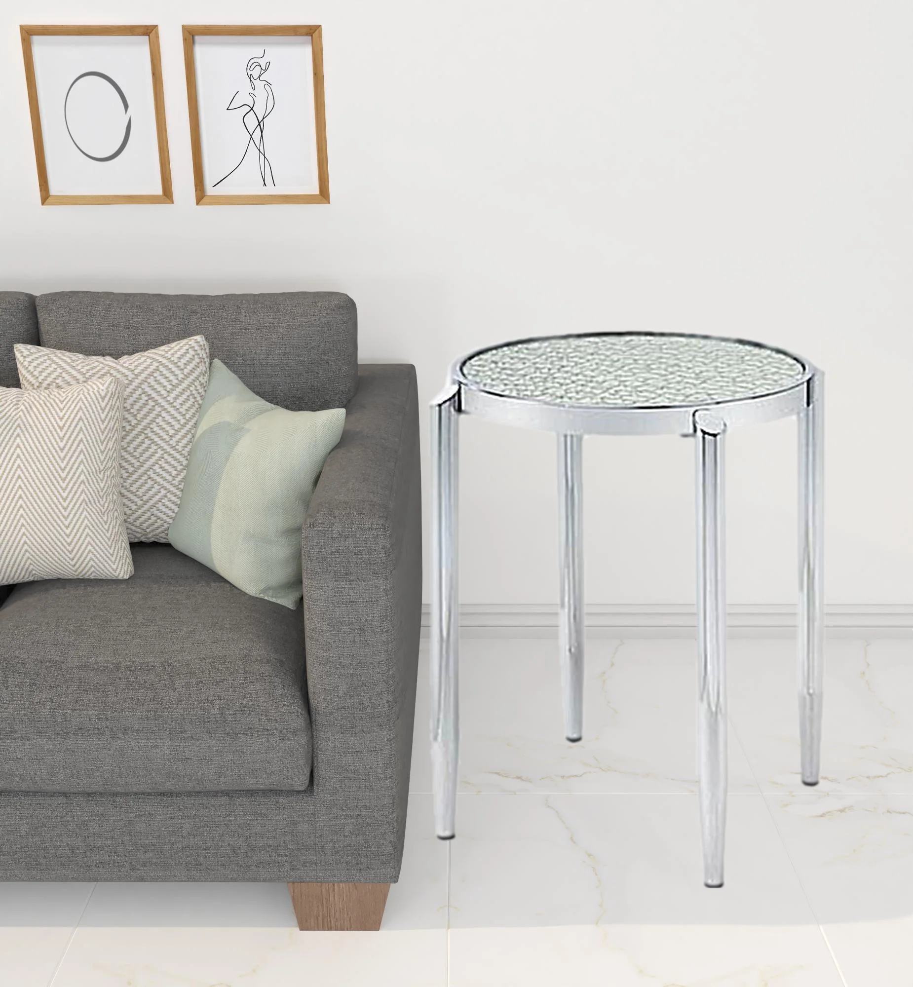 25" Silver Mirrored And Metal Round End Table By Homeroots - Image 2