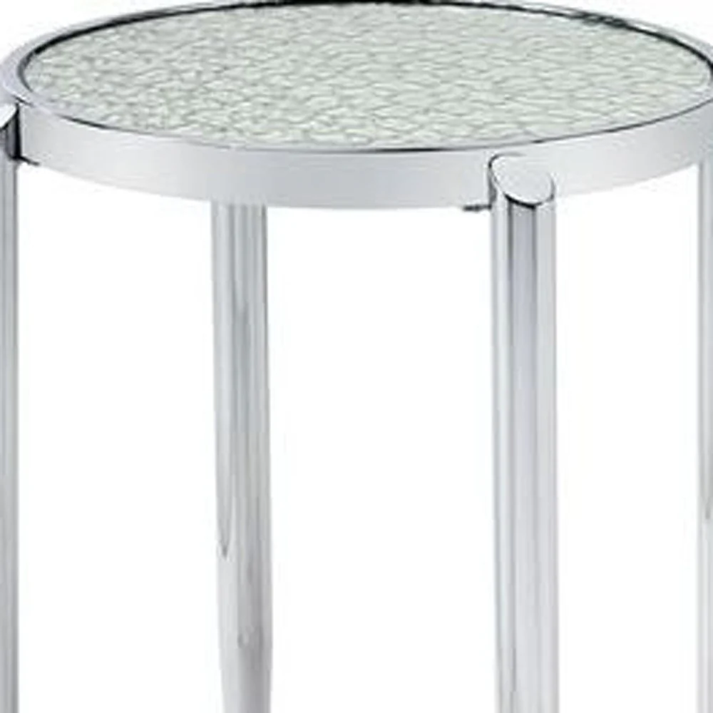 25" Silver Mirrored And Metal Round End Table By Homeroots - Image 3