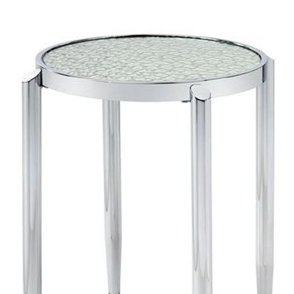 25" Silver Mirrored And Metal Round End Table By Homeroots - Image 4