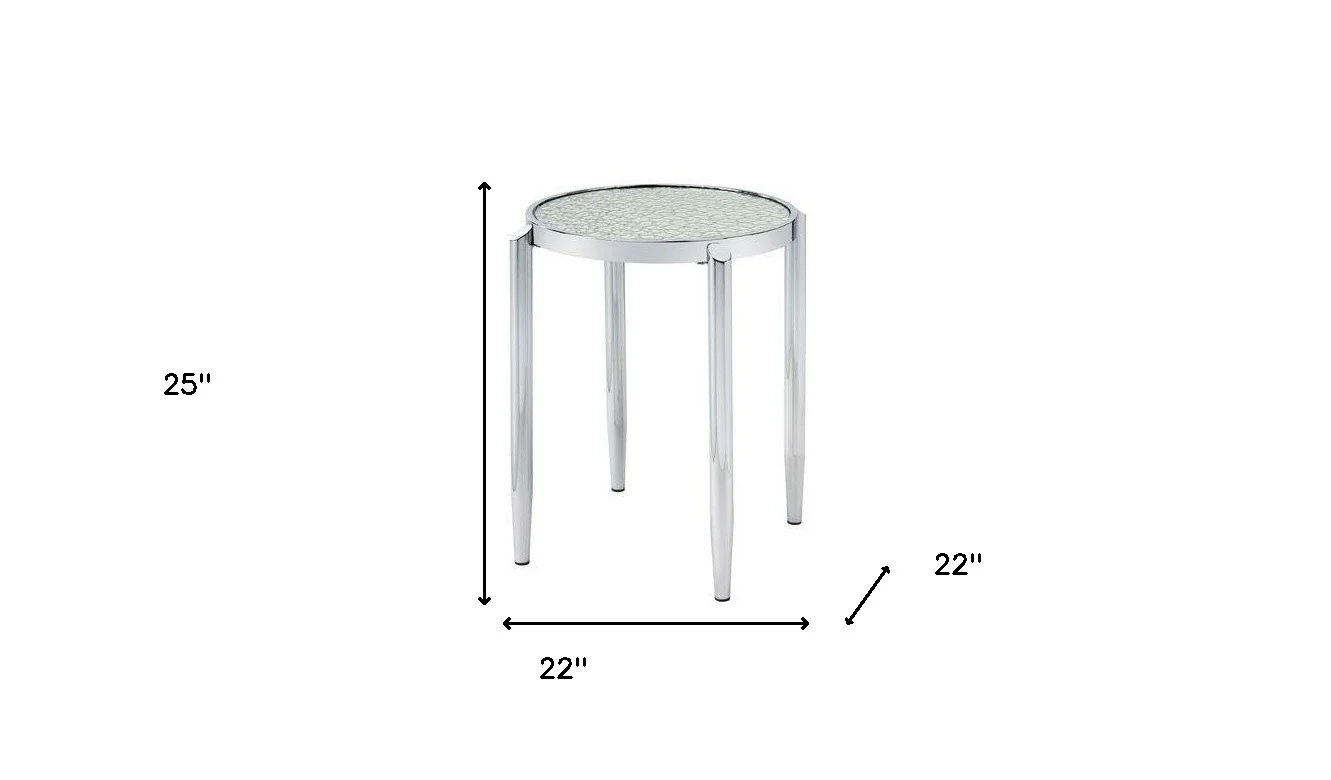 25" Silver Mirrored And Metal Round End Table By Homeroots - Image 5
