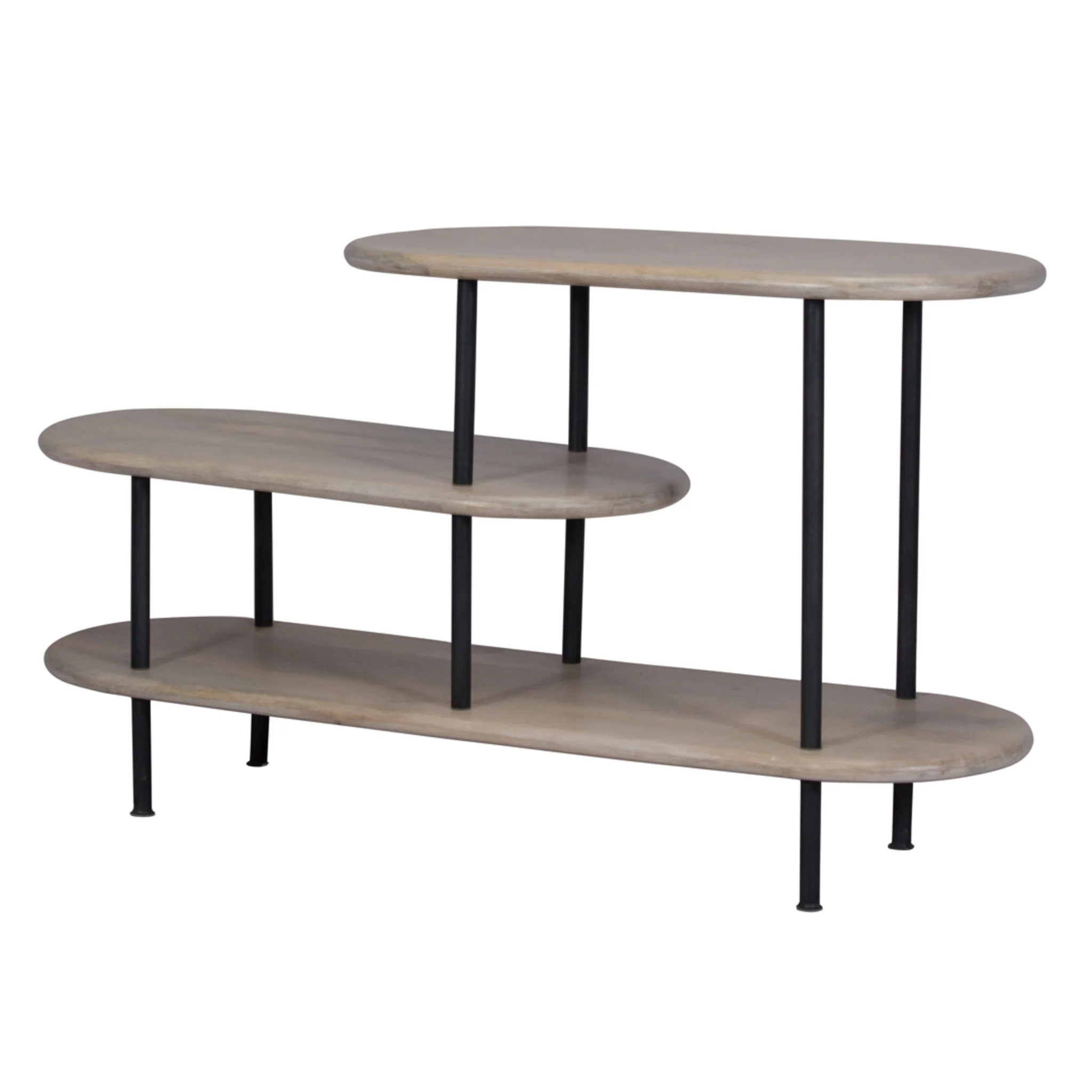 25 White And Gray Iron and Solid Wood Three Tier Bookcase By Homeroots - Image 2