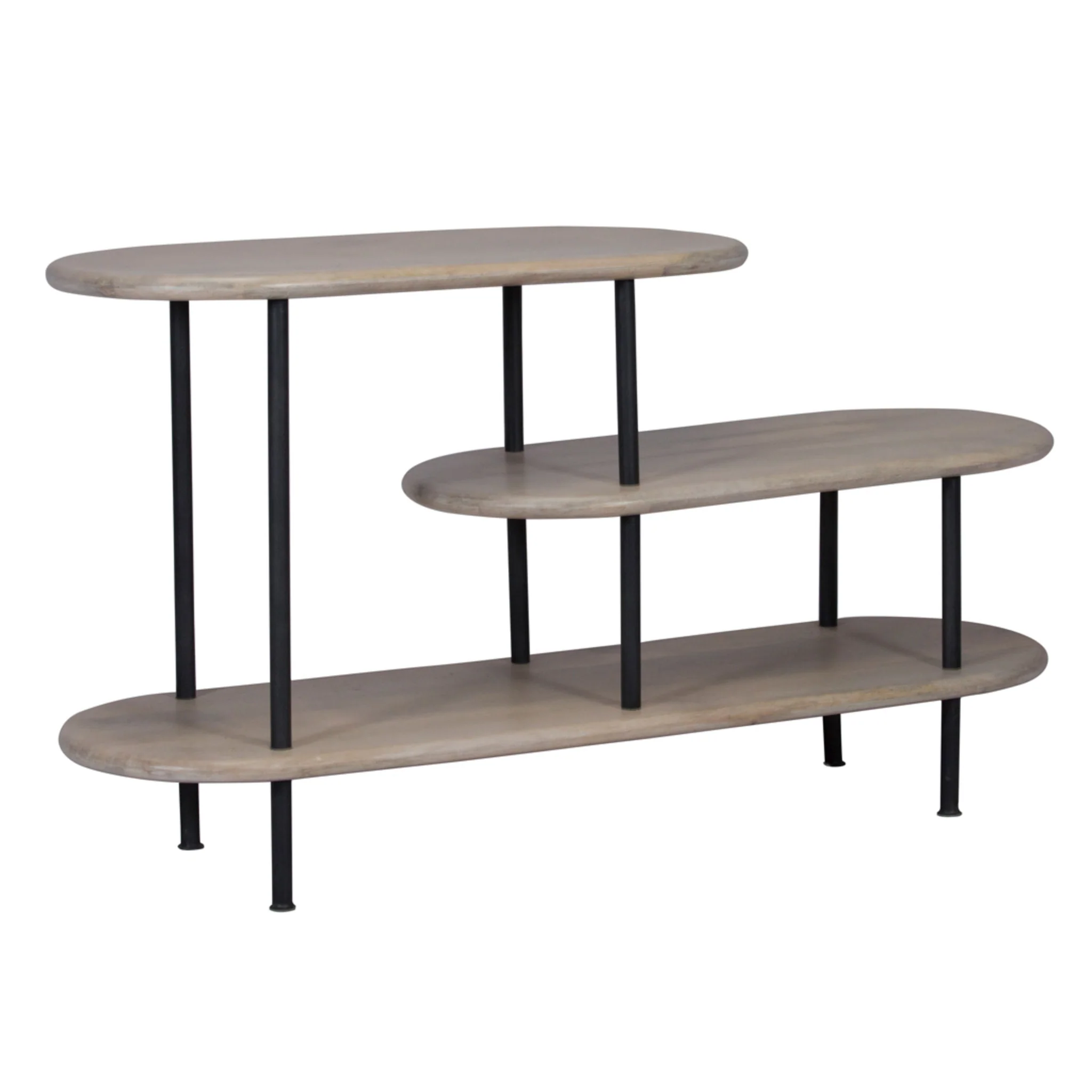 25 White And Gray Iron and Solid Wood Three Tier Bookcase By Homeroots - Image 4