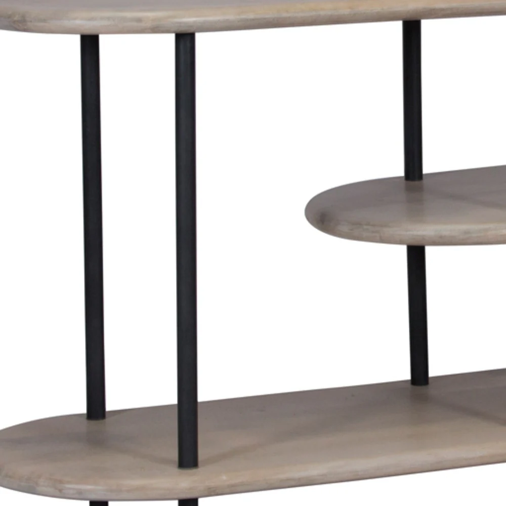 25 White And Gray Iron and Solid Wood Three Tier Bookcase By Homeroots - Image 5