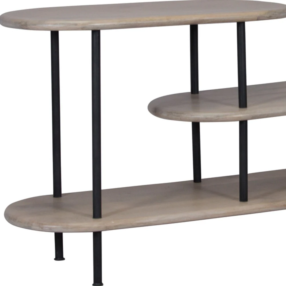 25 White And Gray Iron and Solid Wood Three Tier Bookcase By Homeroots - Image 6