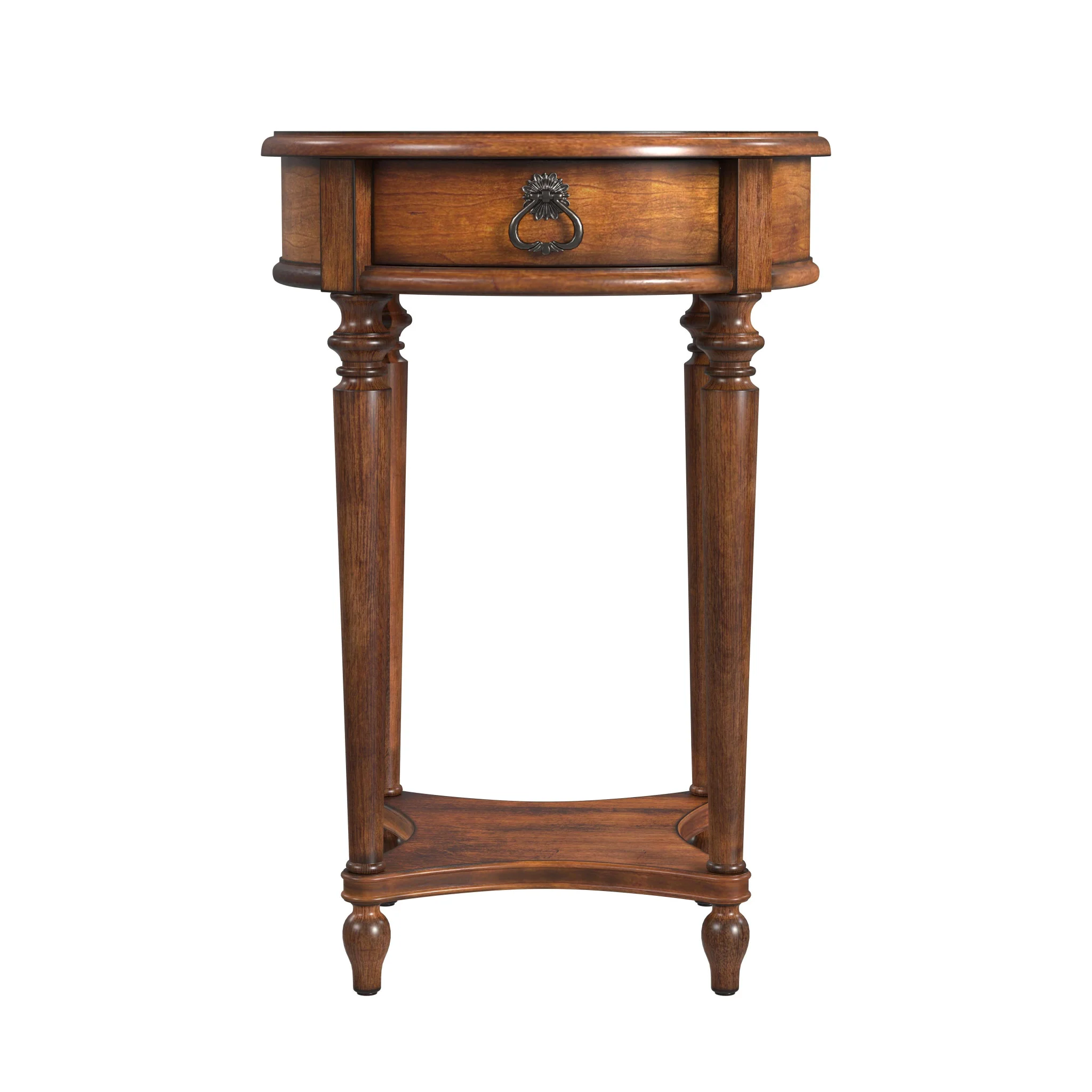 26" Antique Cherry Solid And Manufactured Wood Round End Table With Drawer And Shelf By Homeroots - Image 2