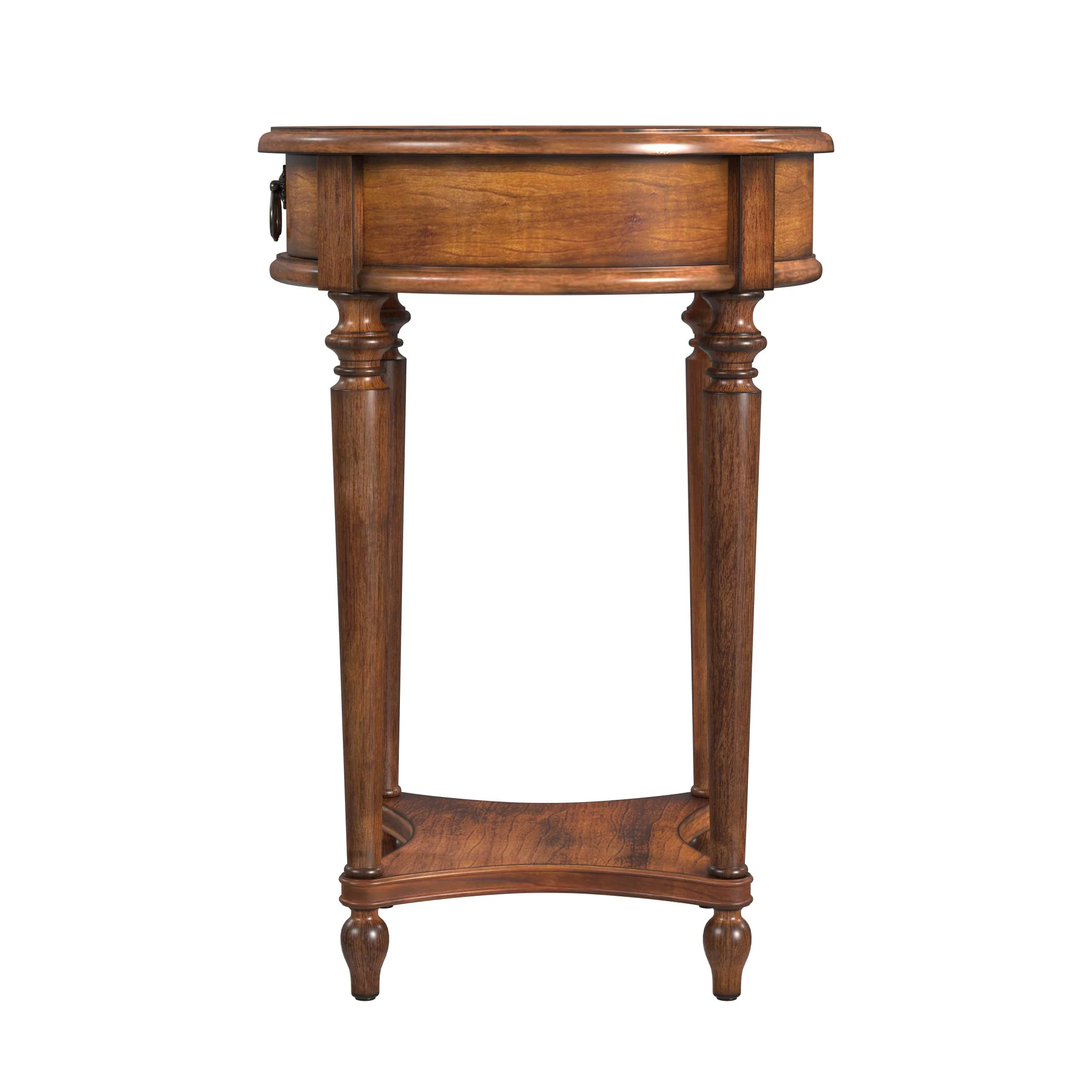 26" Antique Cherry Solid And Manufactured Wood Round End Table With Drawer And Shelf By Homeroots - Image 3