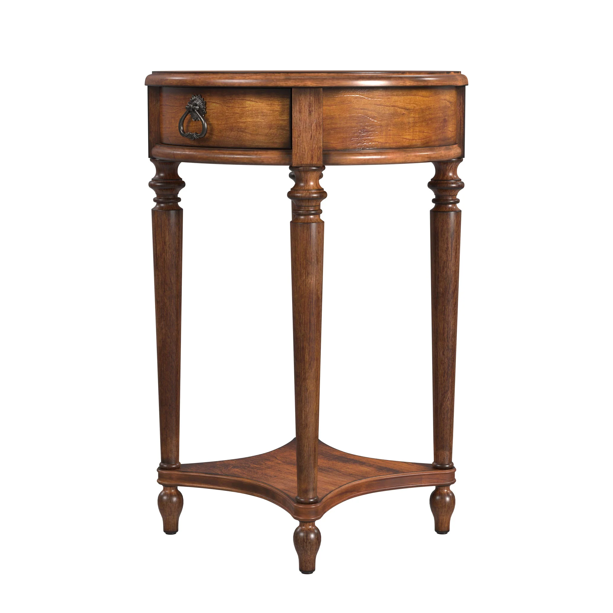 26" Antique Cherry Solid And Manufactured Wood Round End Table With Drawer And Shelf By Homeroots - Image 4