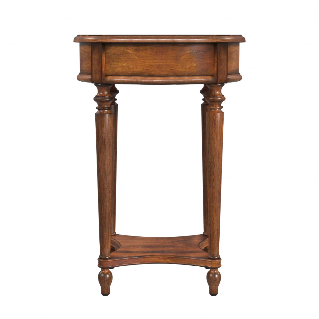 26" Antique Cherry Solid And Manufactured Wood Round End Table With Drawer And Shelf By Homeroots - Image 5