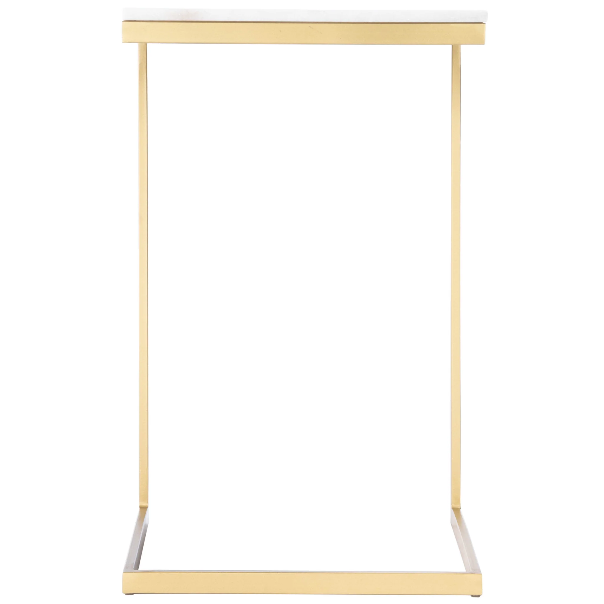 26" Antique Gold and White Marble Square C Shape End Table By Homeroots - Image 5