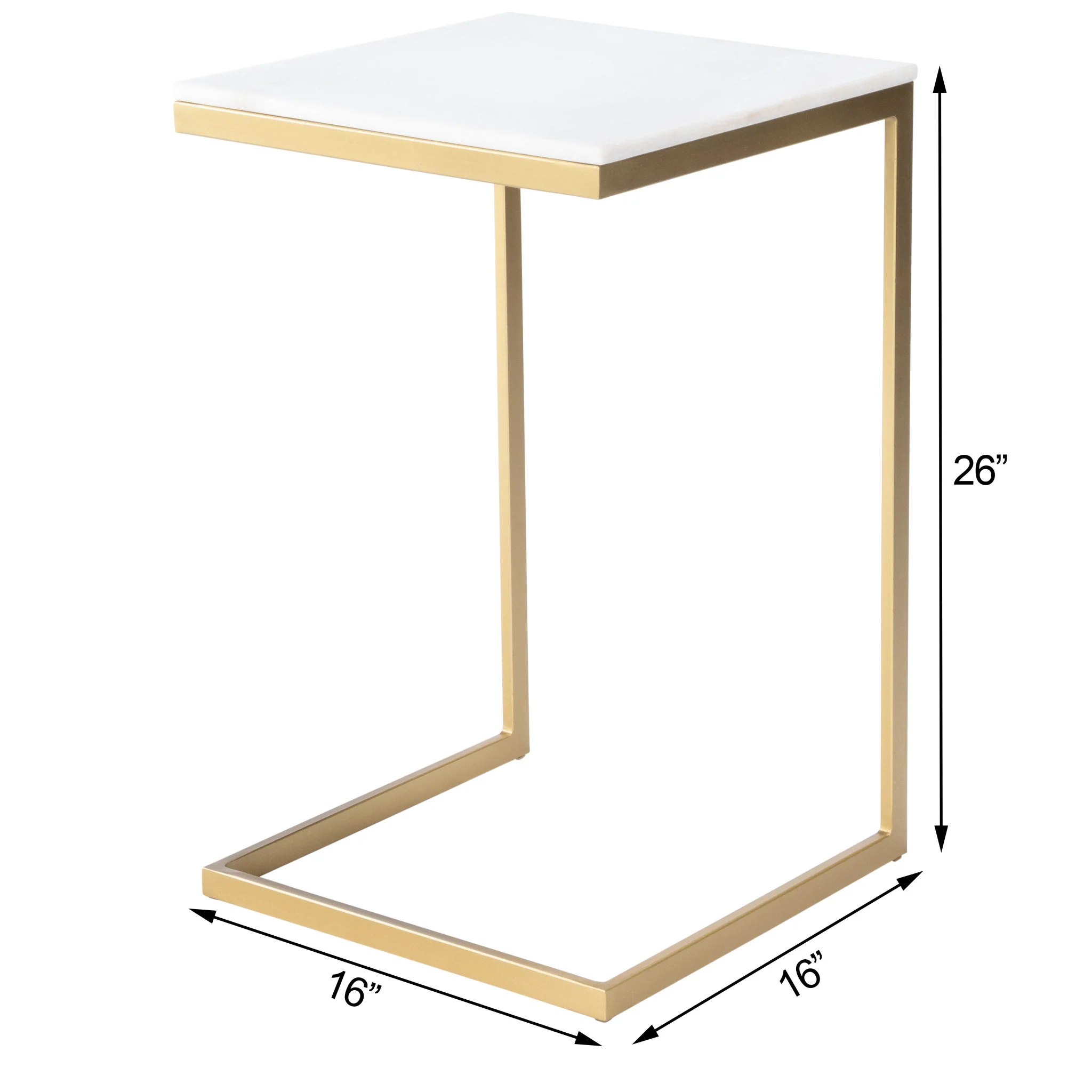 26" Antique Gold and White Marble Square C Shape End Table By Homeroots - Image 9