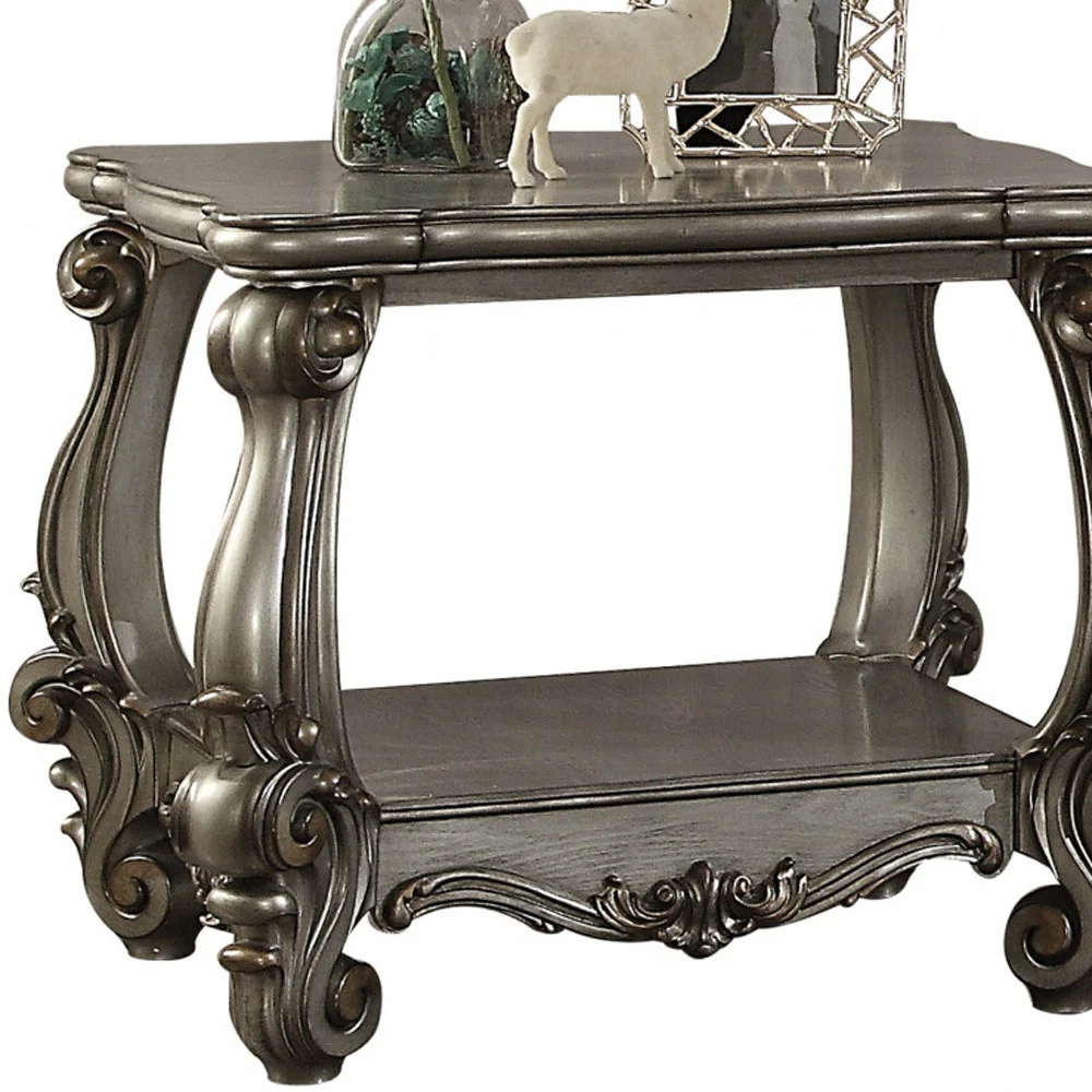 26" Antiqued Platinum Manufactured Wood And Polyresin Scroll Square End Table By Homeroots - Image 5