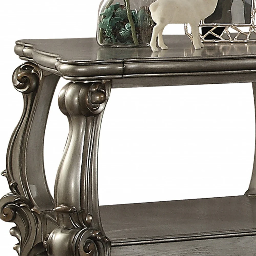 26" Antiqued Platinum Manufactured Wood And Polyresin Scroll Square End Table By Homeroots - Image 6
