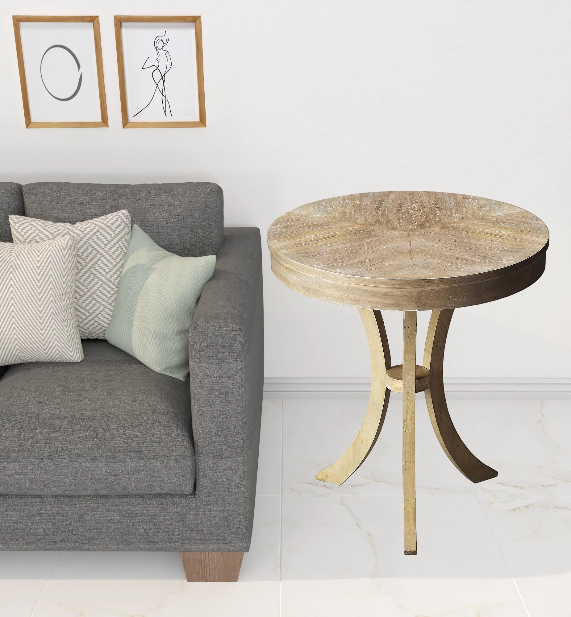 26" Beige Distressed Round Three Leg End Table By Homeroots - Image 2