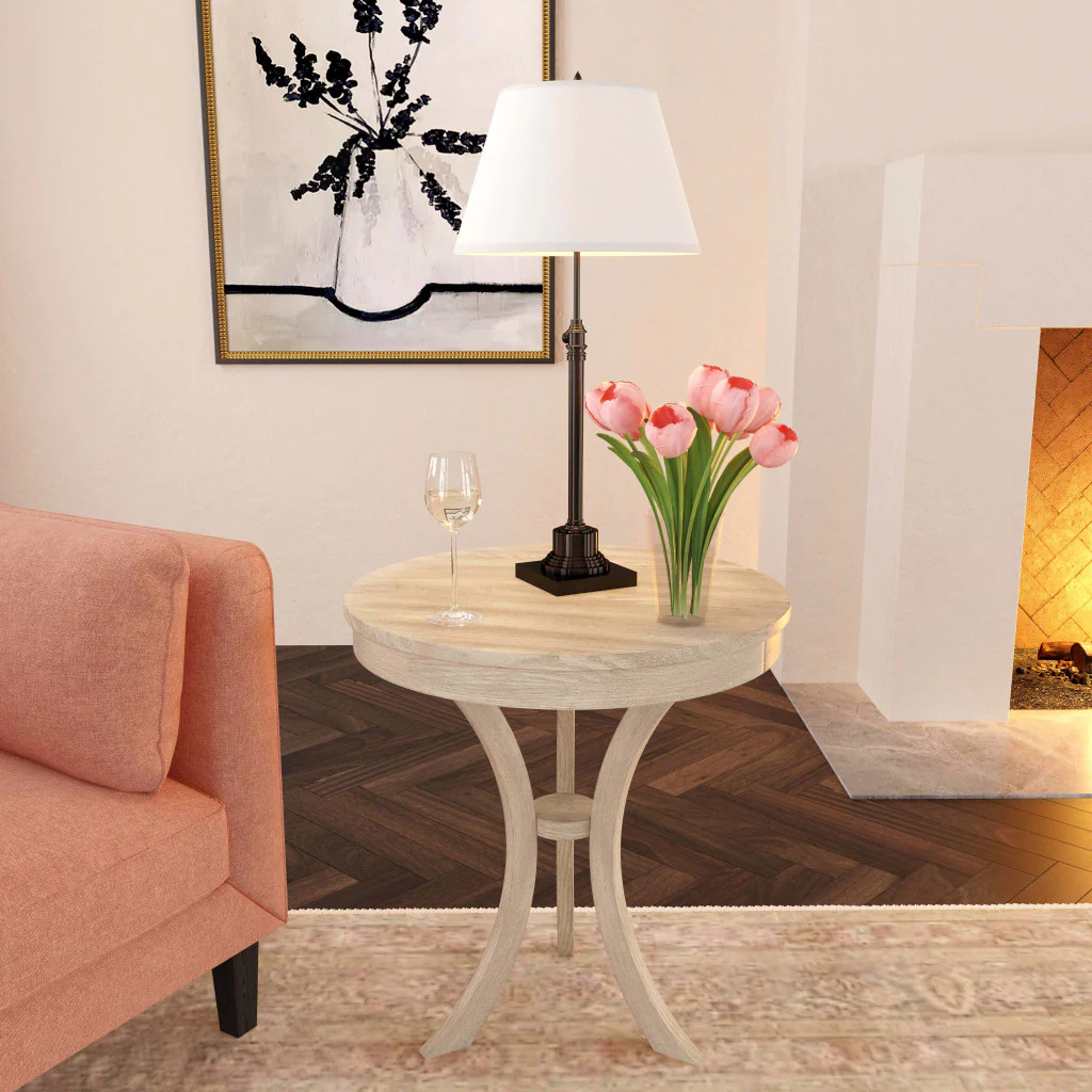 26" Beige Distressed Round Three Leg End Table By Homeroots - Image 4