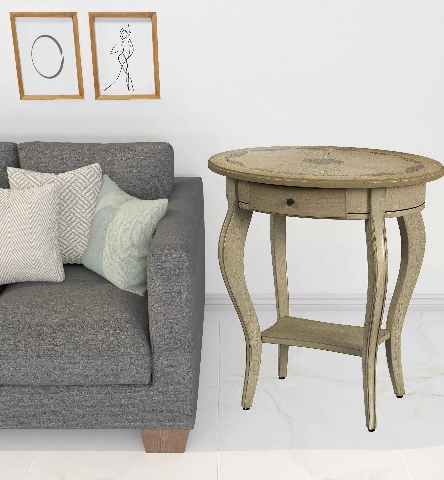 26" Beige Manufactured Wood Oval End Table With Drawer And Shelf By Homeroots - Image 6