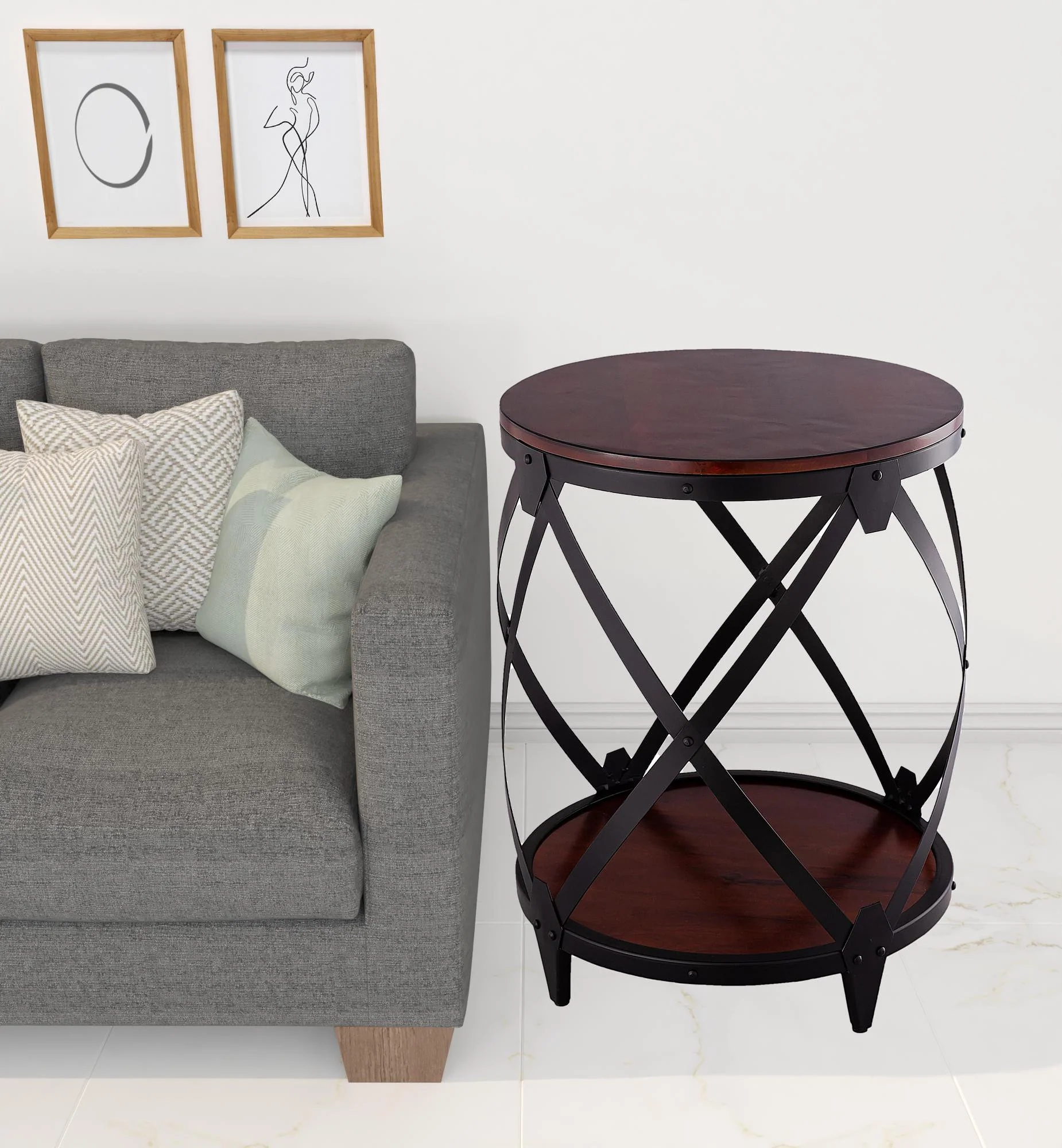 26" Black And Chestnut Solid Wood Round End Table By Homeroots - Image 2