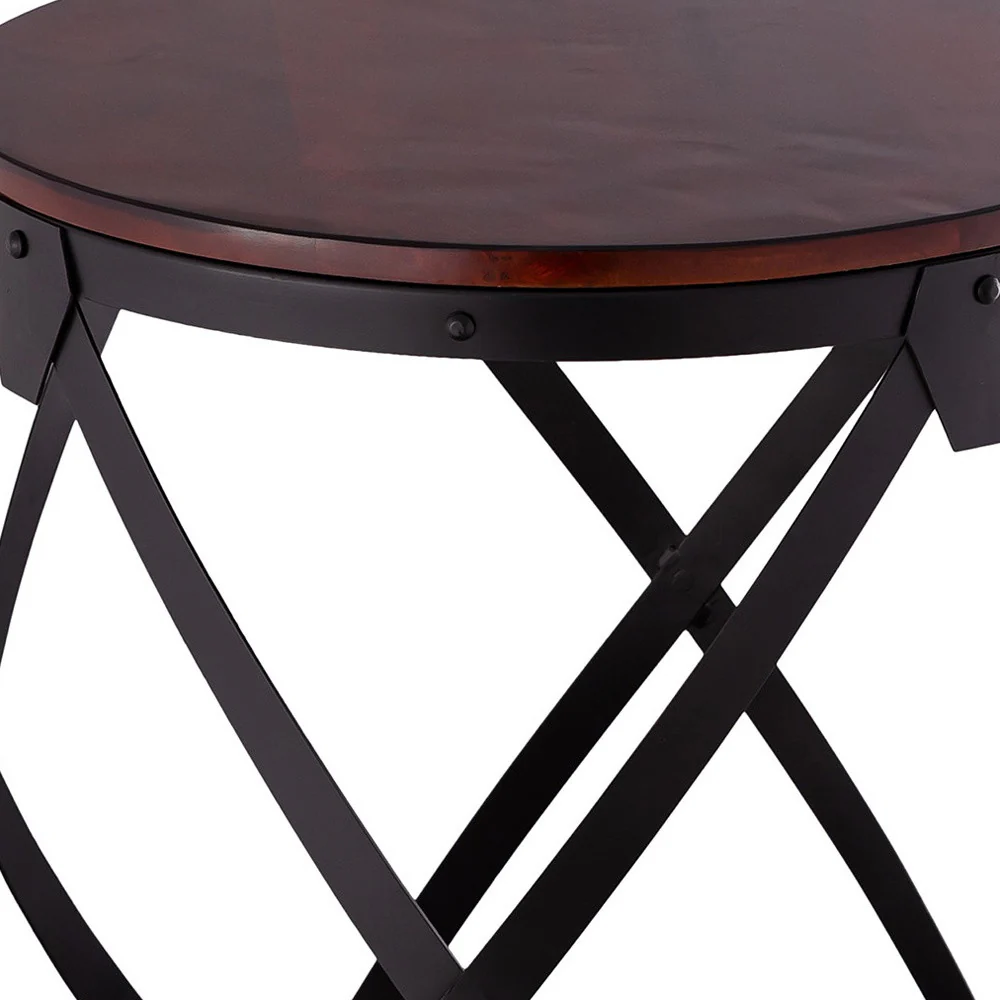 26" Black And Chestnut Solid Wood Round End Table By Homeroots - Image 3