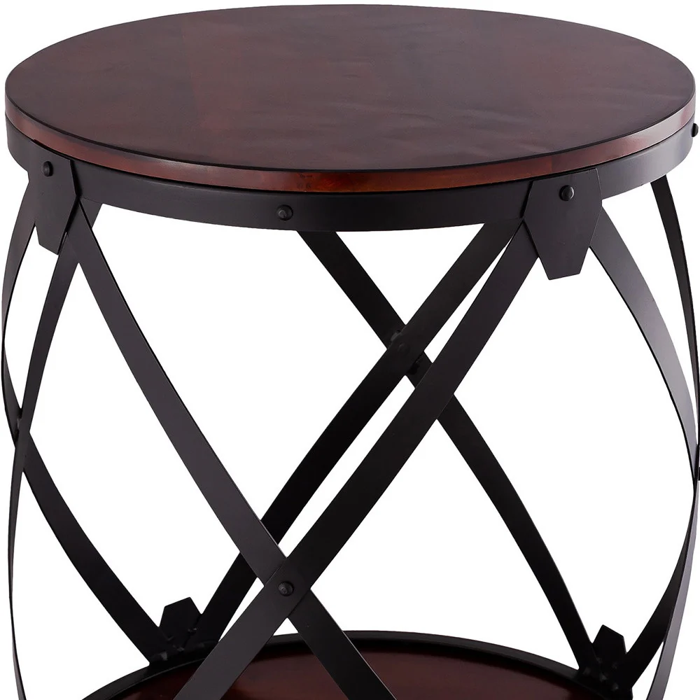26" Black And Chestnut Solid Wood Round End Table By Homeroots - Image 4