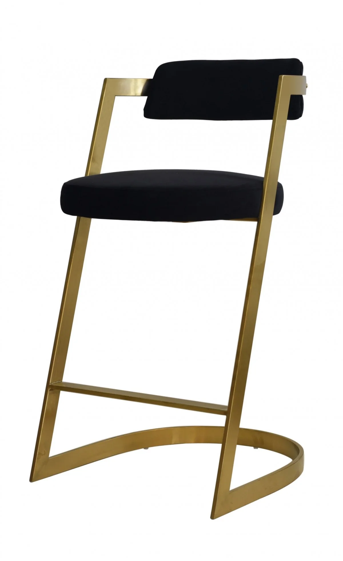 26" Black And Gold Velvet And Stainless Steel Low Back Counter Height Bar Chair With Footrest By Homeroots - Image 2