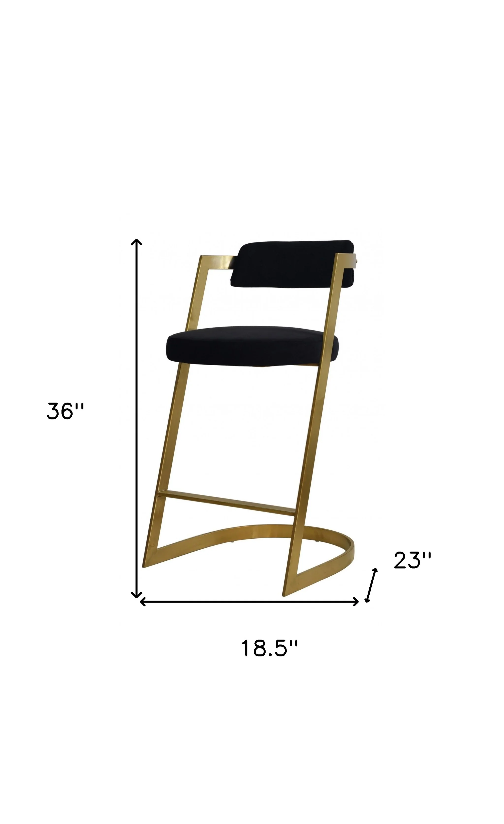 26" Black And Gold Velvet And Stainless Steel Low Back Counter Height Bar Chair With Footrest By Homeroots - Image 7