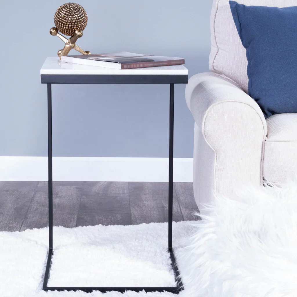26" Black and White Marble Square C Shape End Table By Homeroots - Image 8