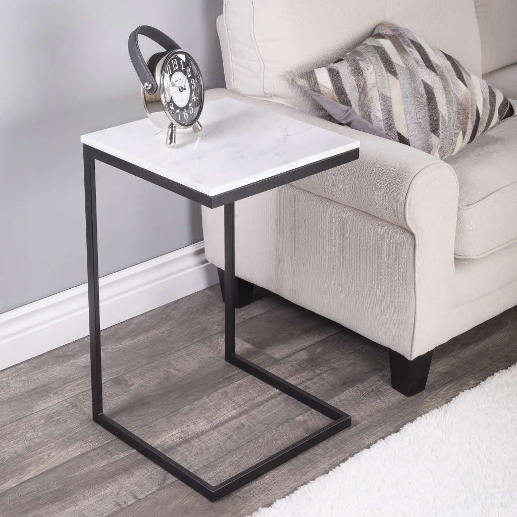 26" Black and White Marble Square C Shape End Table By Homeroots - Image 9
