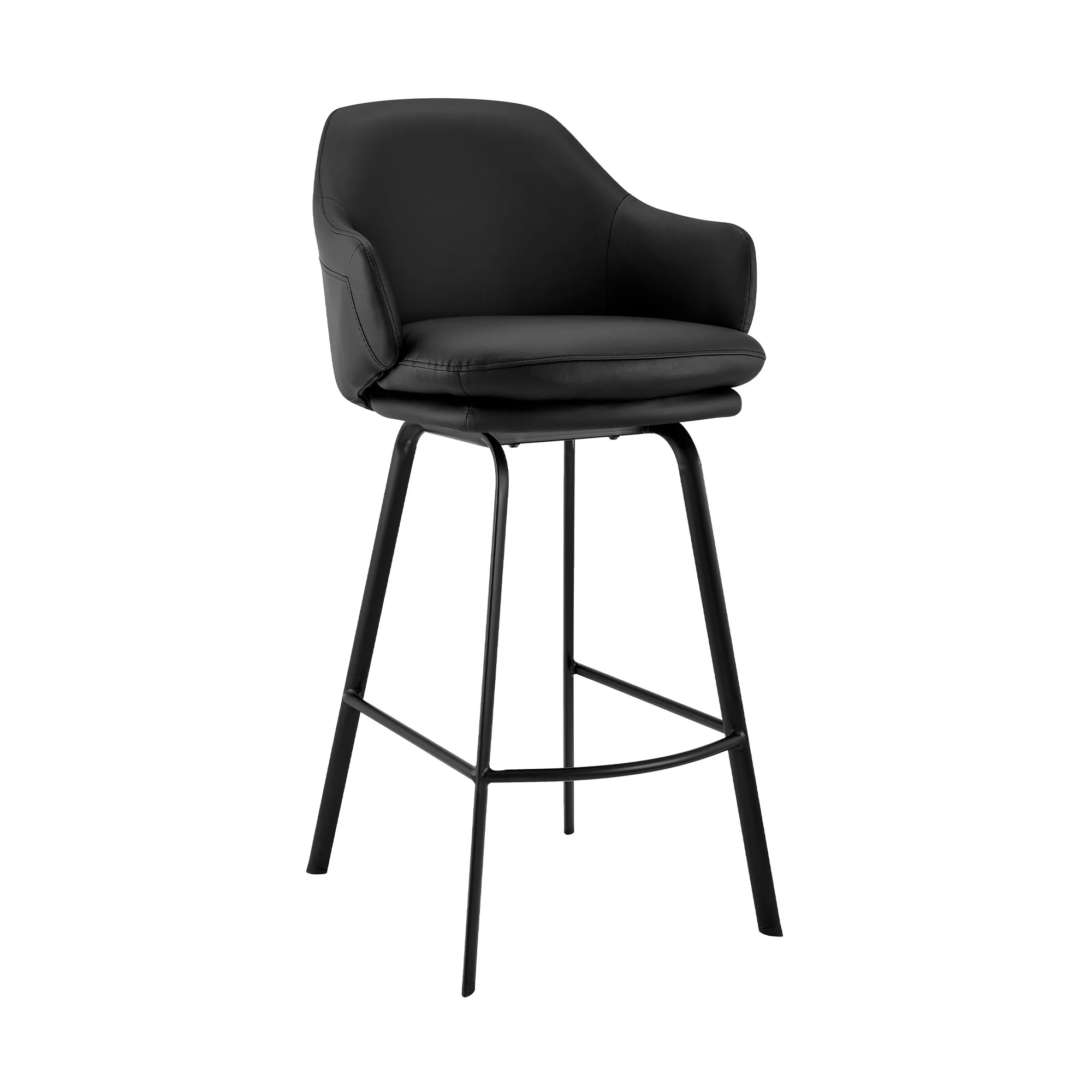 26" Black Faux Leather and Black Metal Swivel Counter Stool By Homeroots - Image 2