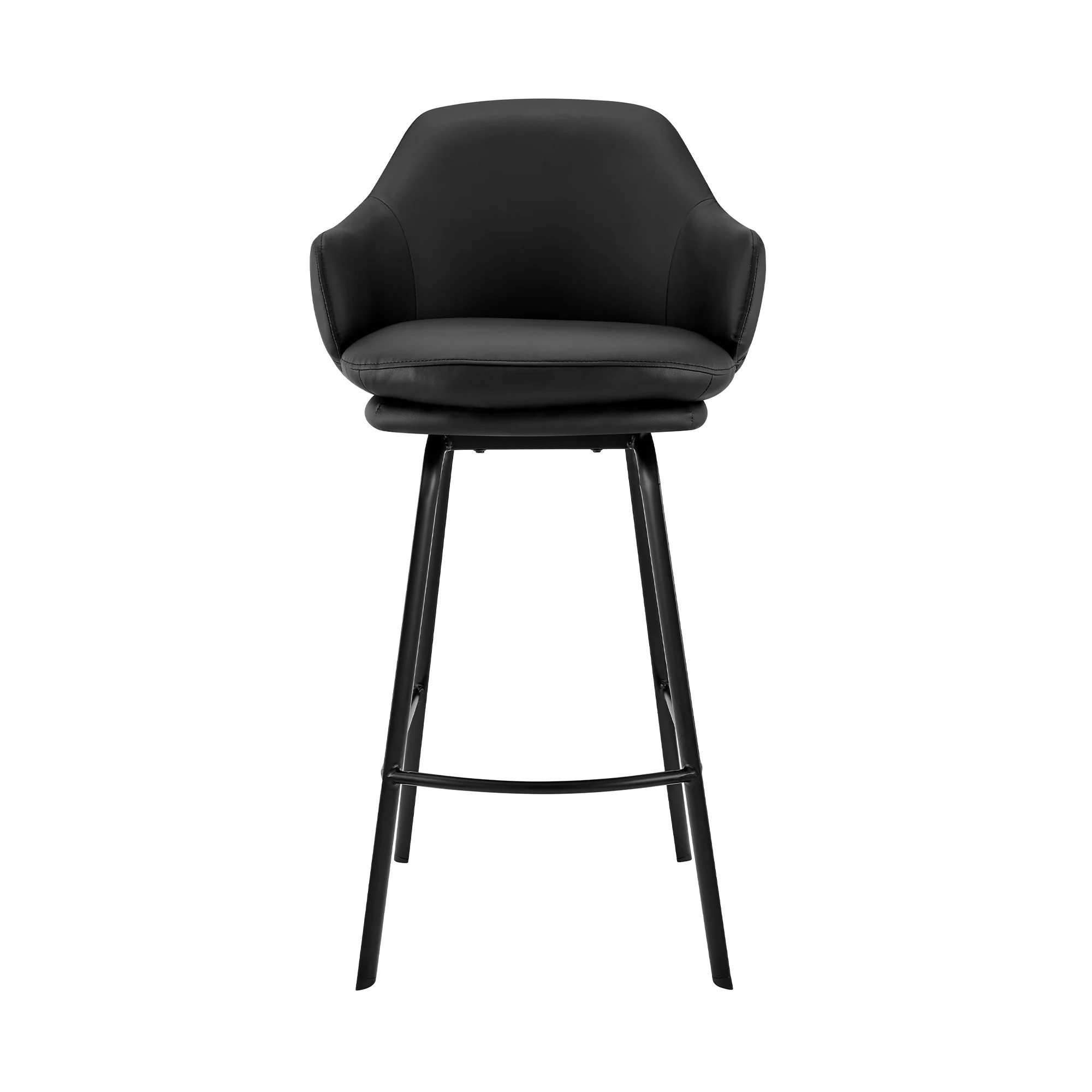 26" Black Faux Leather and Black Metal Swivel Counter Stool By Homeroots - Image 3