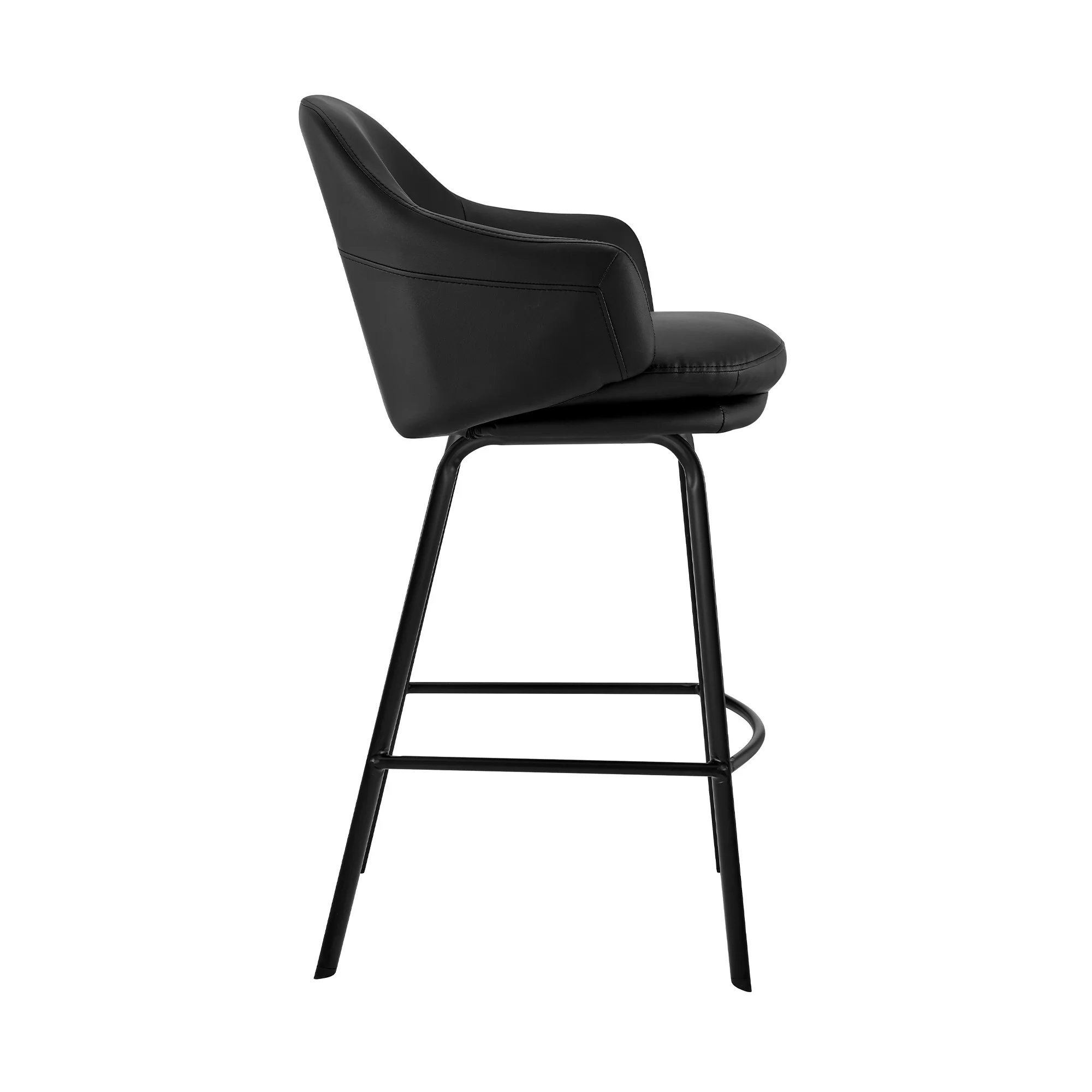 26" Black Faux Leather and Black Metal Swivel Counter Stool By Homeroots - Image 4
