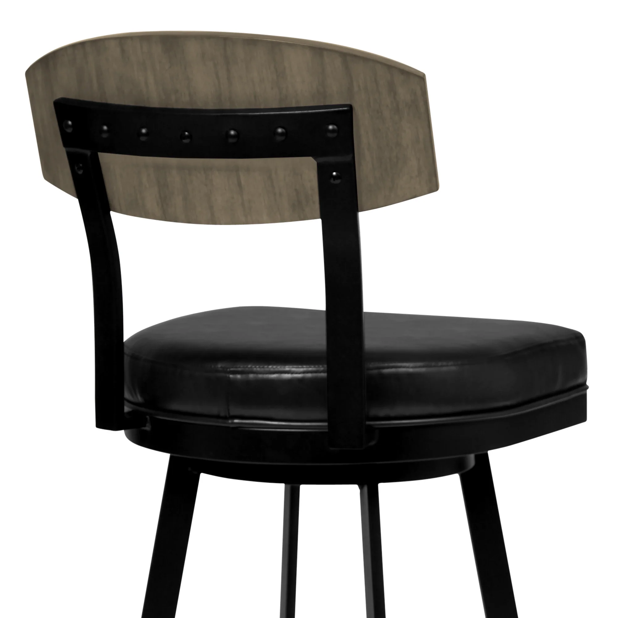 26" Black Faux Leather Black Metal and Gray Walnut Open Back Swivel Bar Stool By Homeroots - Image 5