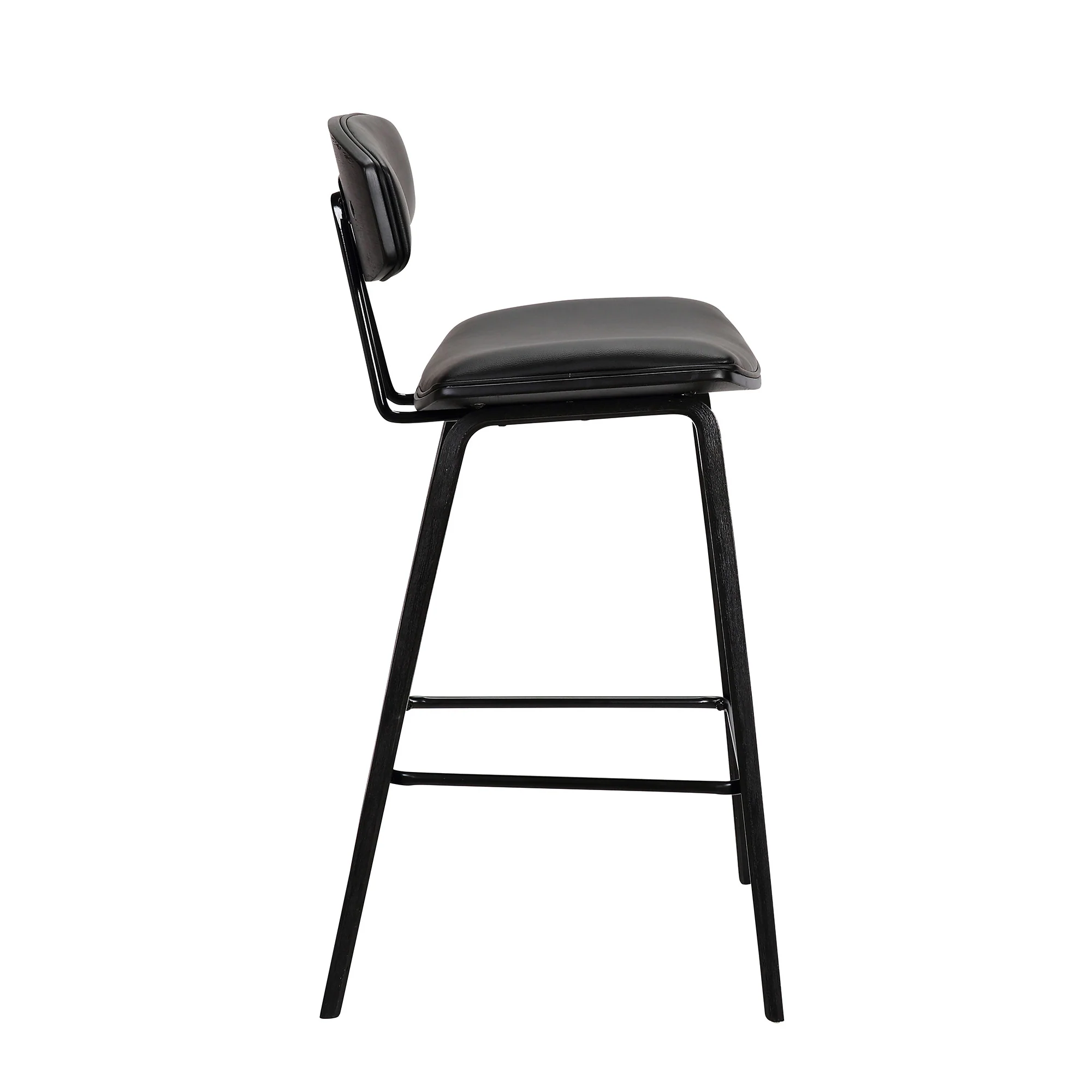 26” Black Faux Leather Mid Century Modern Bar Stool By Homeroots - Image 4