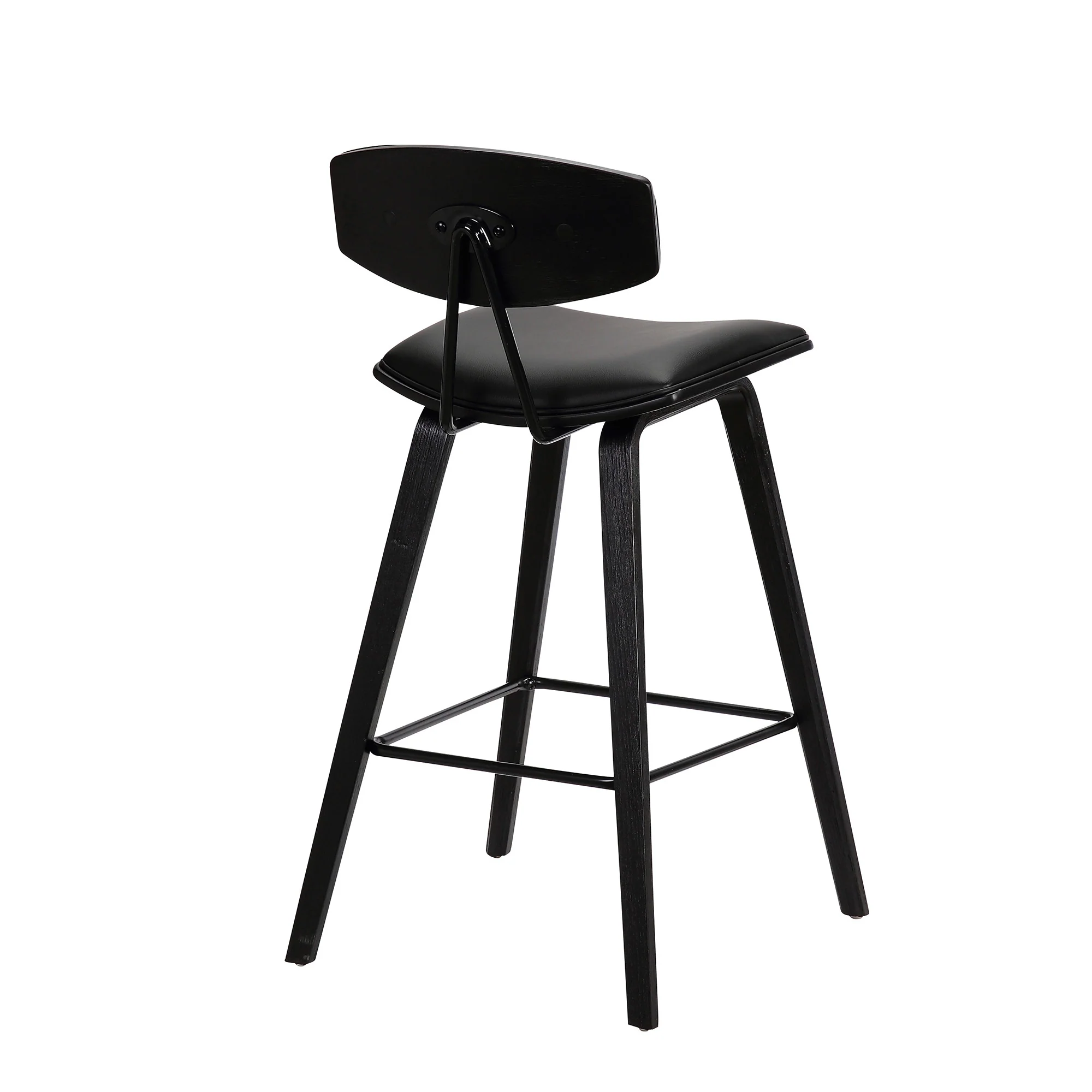 26” Black Faux Leather Mid Century Modern Bar Stool By Homeroots - Image 5