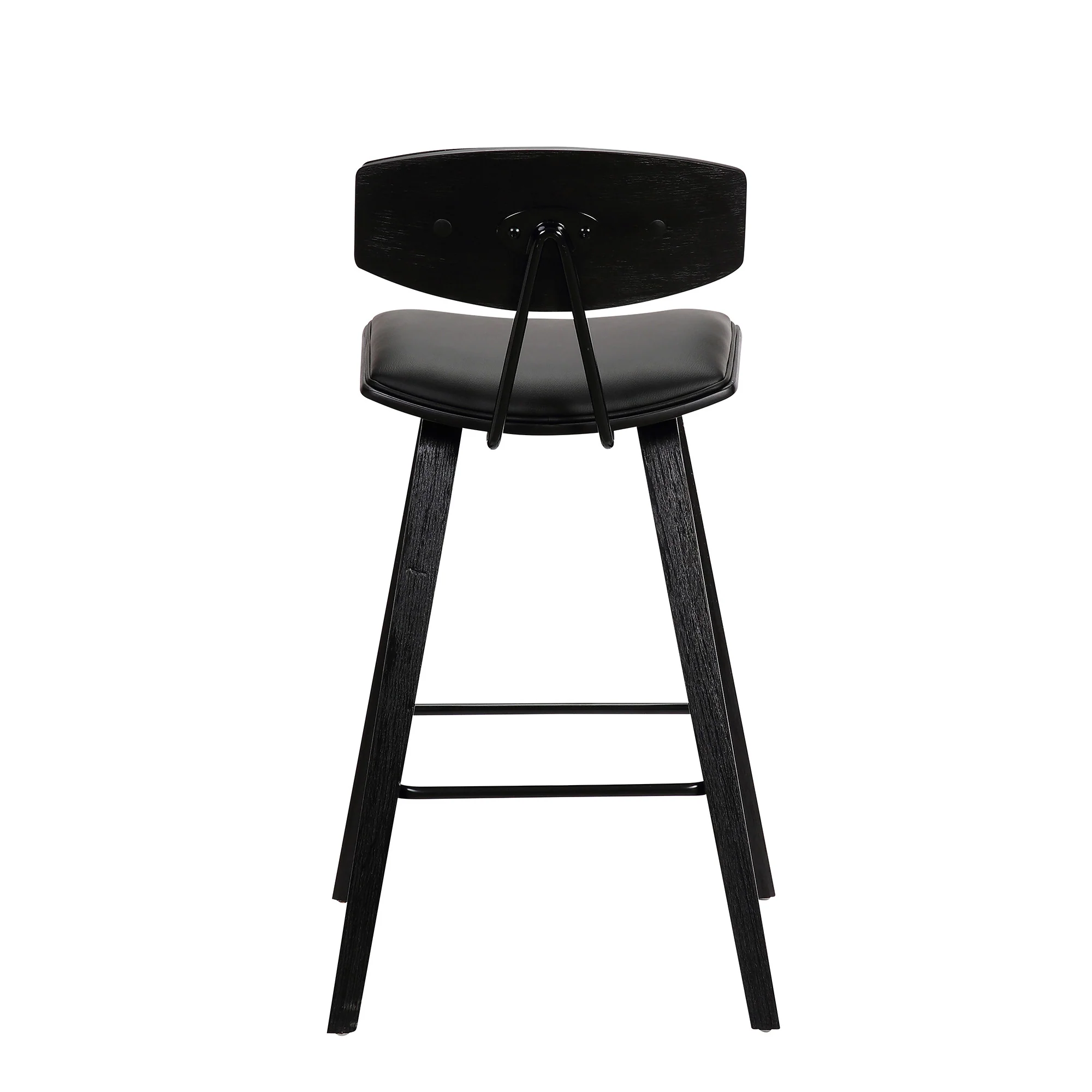 26” Black Faux Leather Mid Century Modern Bar Stool By Homeroots - Image 6