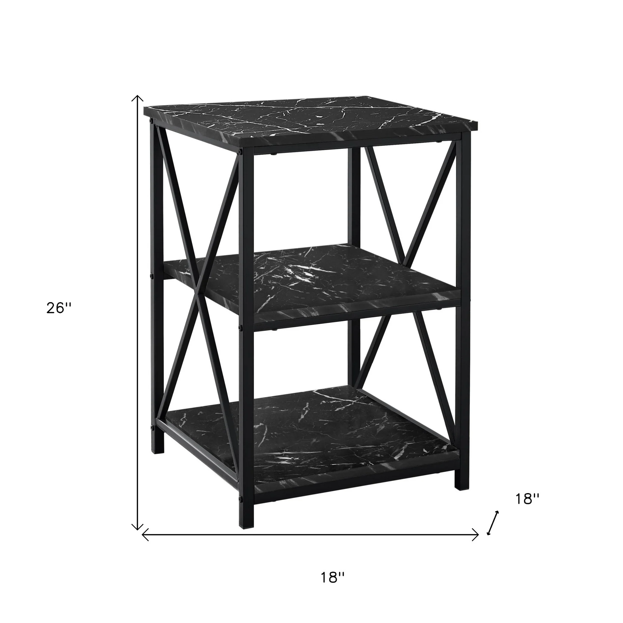 26" Black Faux Marble End Table With Two Shelves By Homeroots - Image 4
