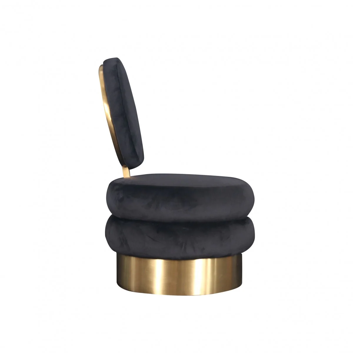 26" Black Velvet And Gold Contemporary Barrel Chair By Homeroots - Image 2