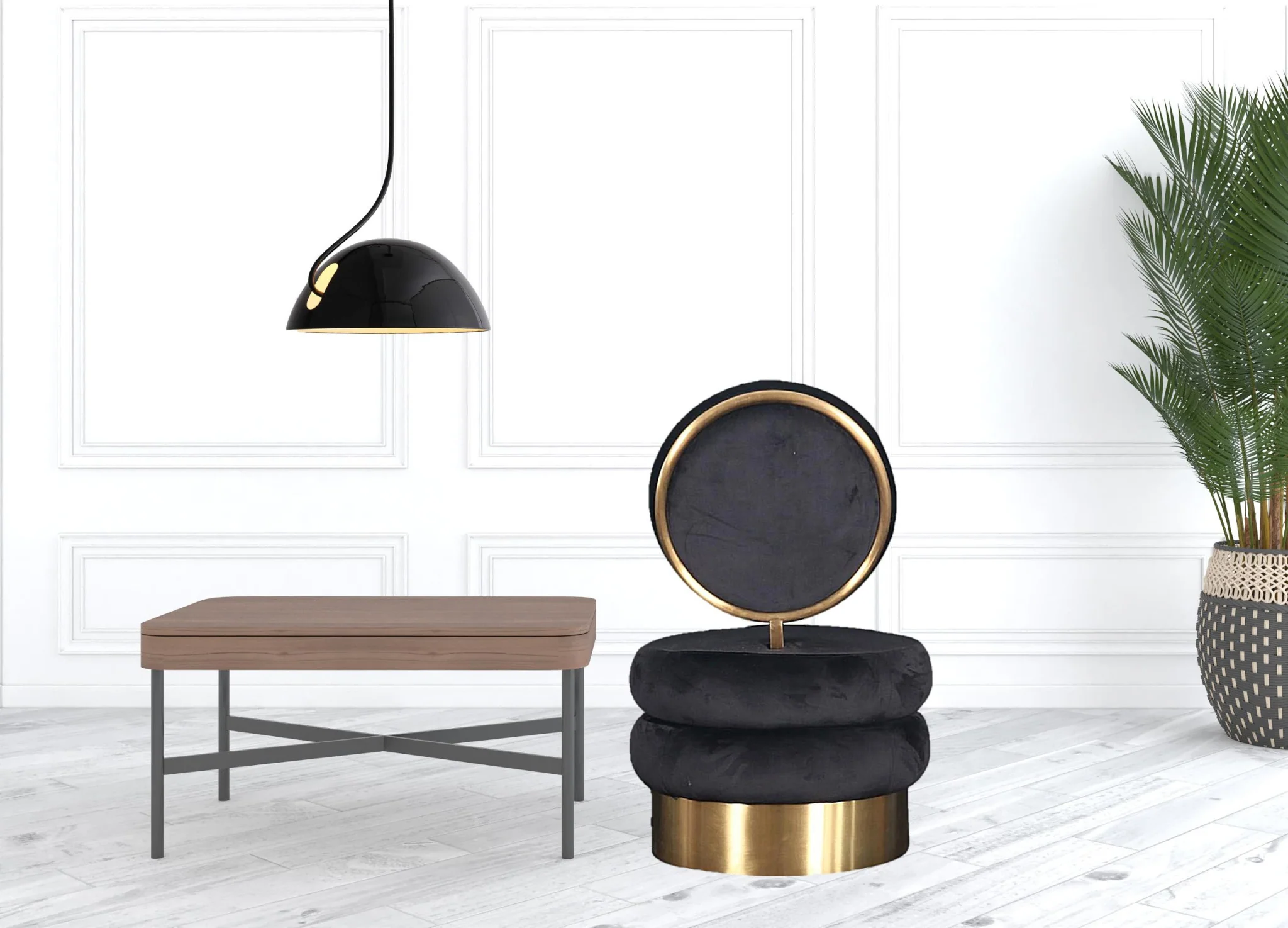 26" Black Velvet And Gold Contemporary Barrel Chair By Homeroots - Image 5