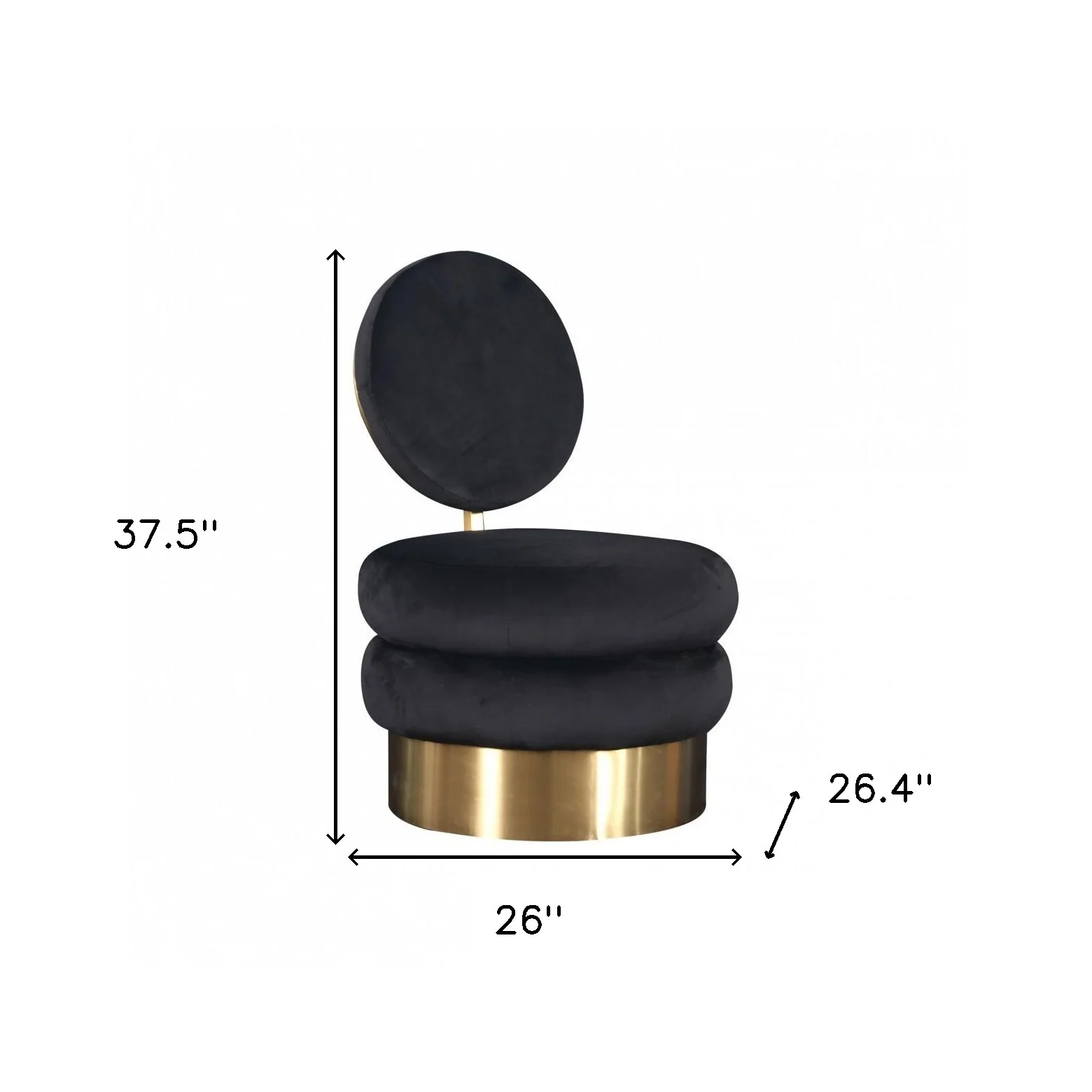 26" Black Velvet And Gold Contemporary Barrel Chair By Homeroots - Image 6