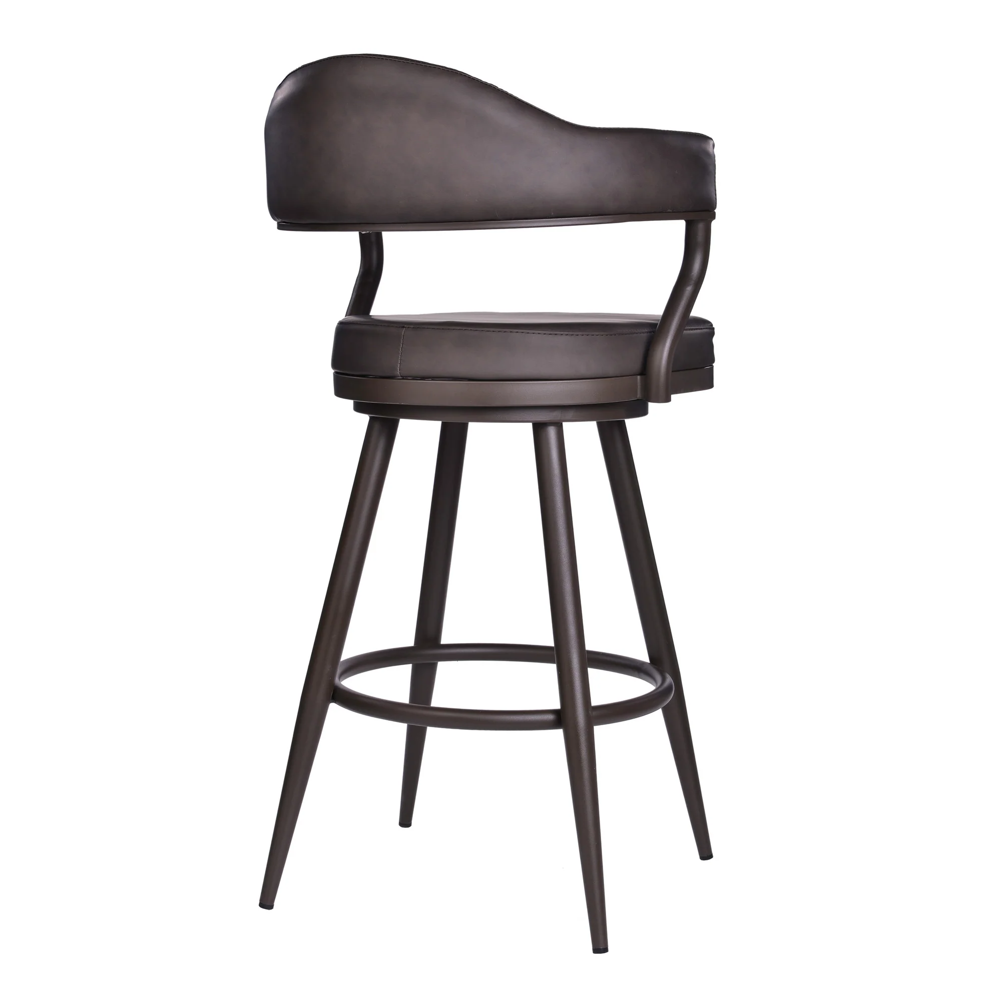 26" Brown Faux Leather and Iron Swivel Counter Height Bar Chair with Footrest By Homeroots - Image 3