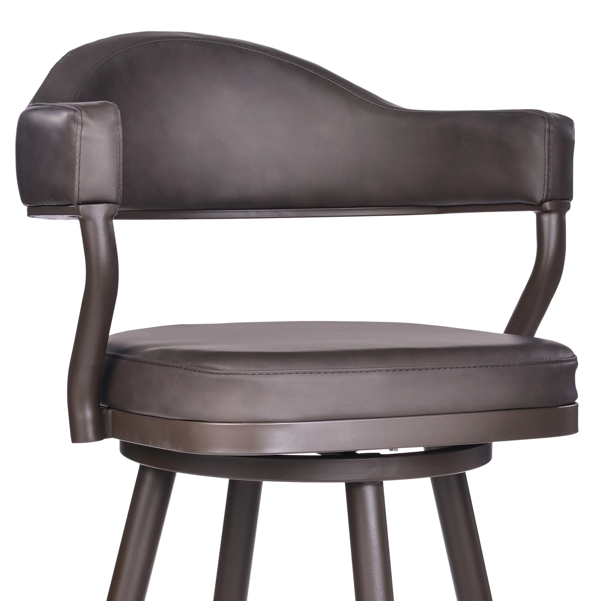 26" Brown Faux Leather and Iron Swivel Counter Height Bar Chair with Footrest By Homeroots - Image 5