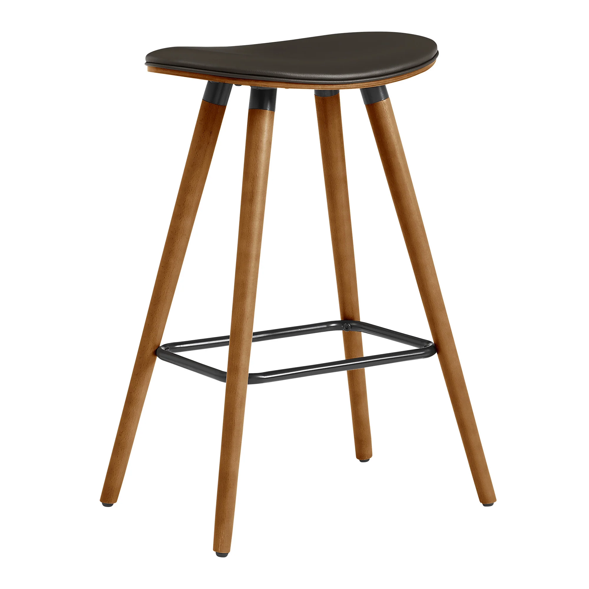 26" Brown Faux Leather Backless Wooden Bar Stool By Homeroots - Image 2