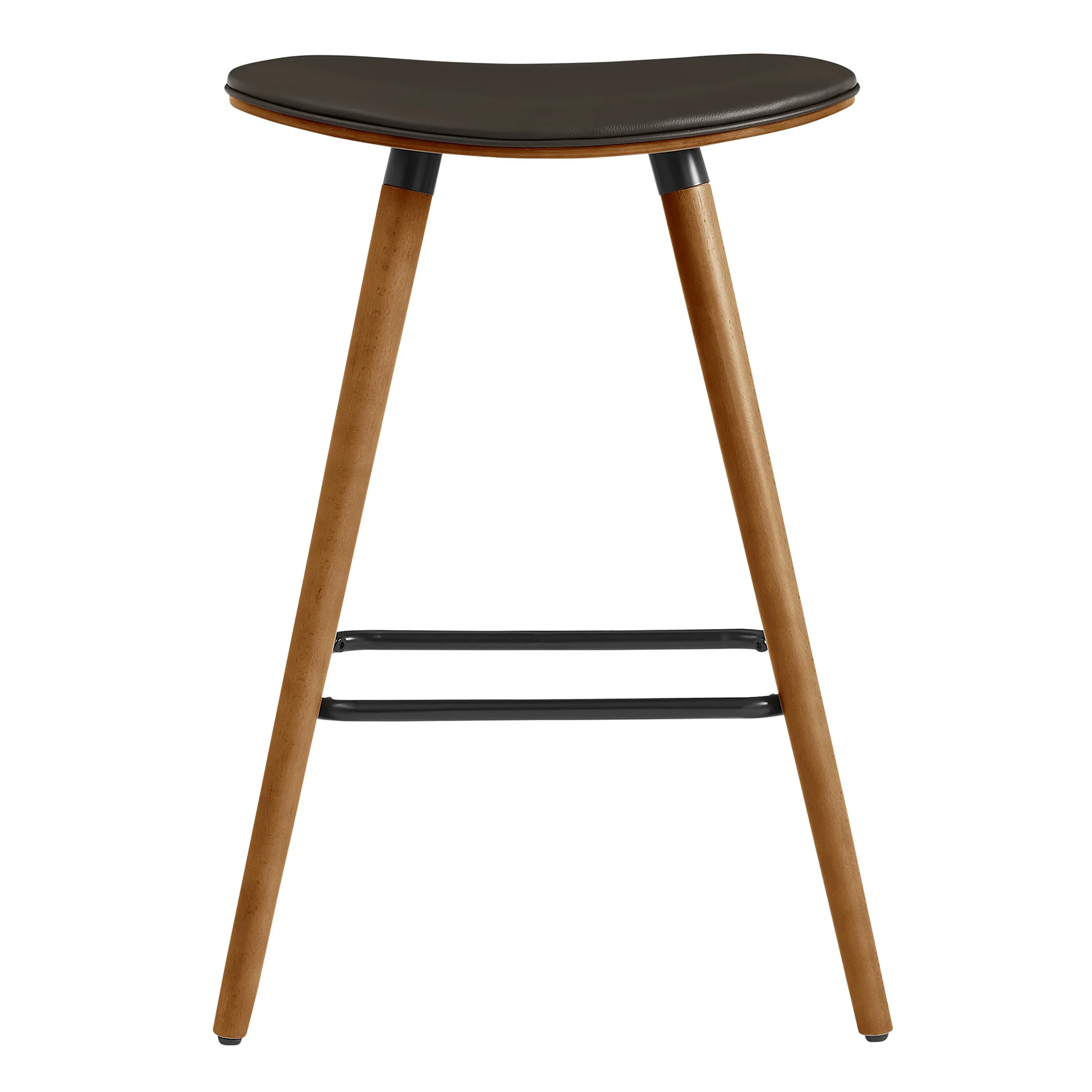 26" Brown Faux Leather Backless Wooden Bar Stool By Homeroots - Image 3