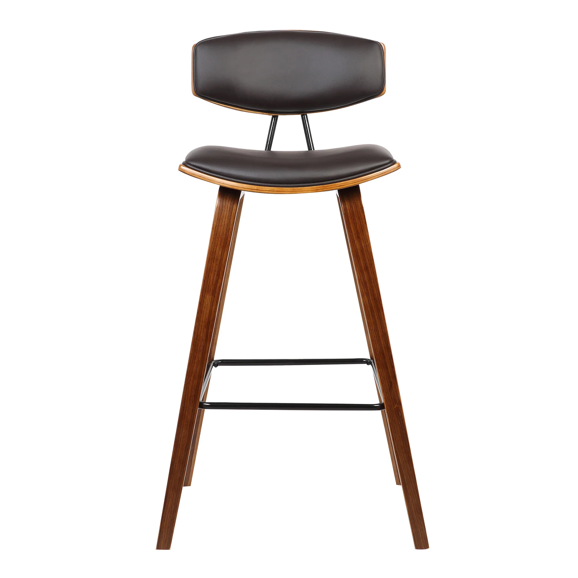 26” Brown Faux Leather Mid Century Modern Bar Stool By Homeroots - Image 3