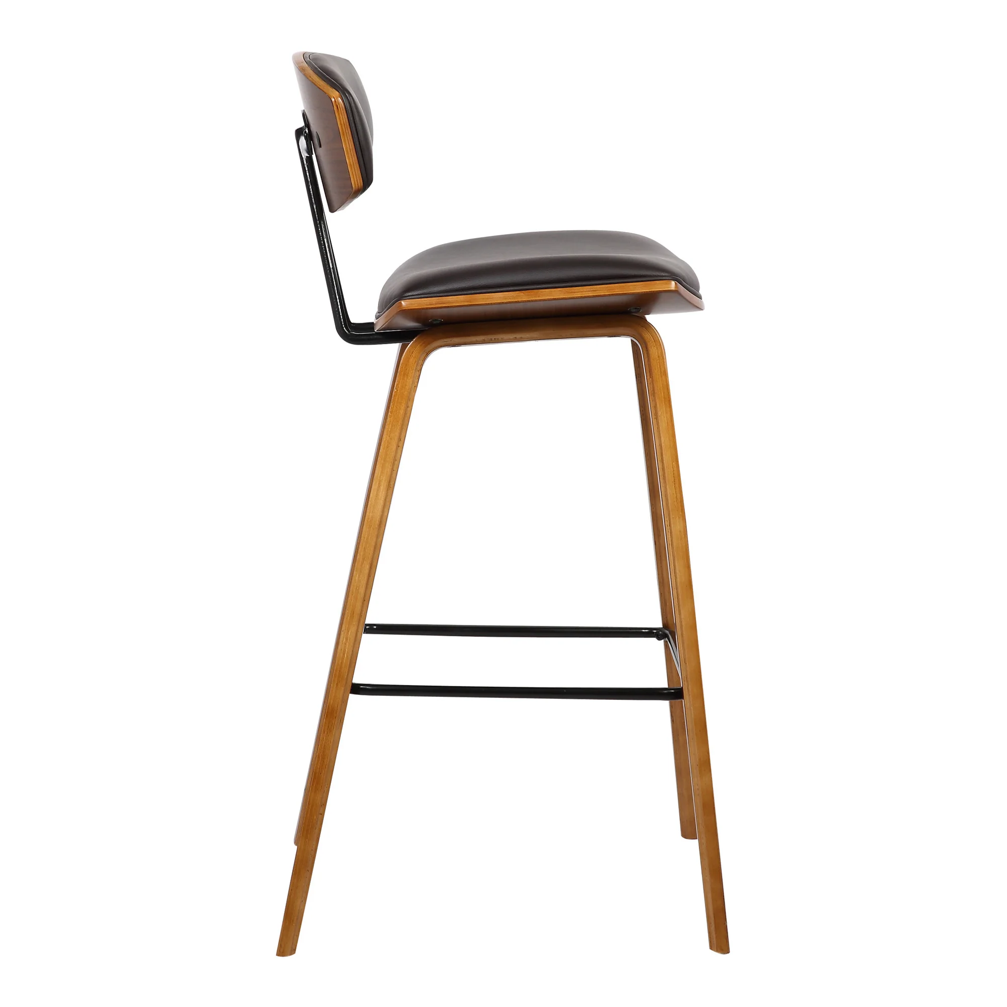 26” Brown Faux Leather Mid Century Modern Bar Stool By Homeroots - Image 4