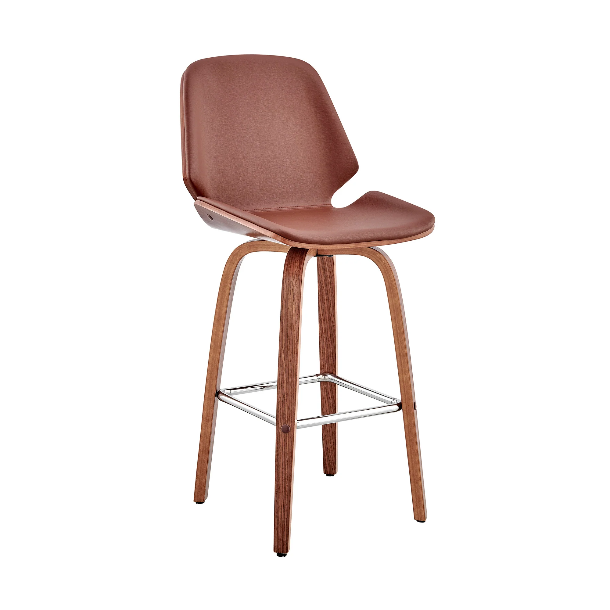 26" Brown Faux Leather Swivel Seat Wooden Bar Stool By Homeroots - Image 2