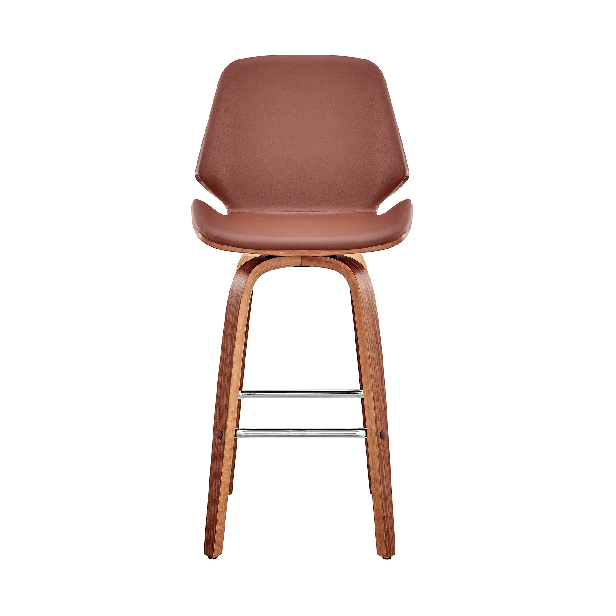 26" Brown Faux Leather Swivel Seat Wooden Bar Stool By Homeroots - Image 3