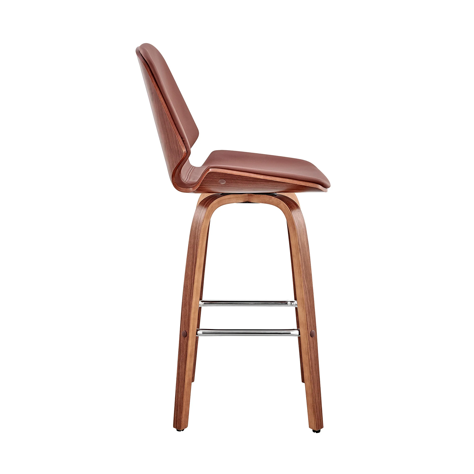 26" Brown Faux Leather Swivel Seat Wooden Bar Stool By Homeroots - Image 4
