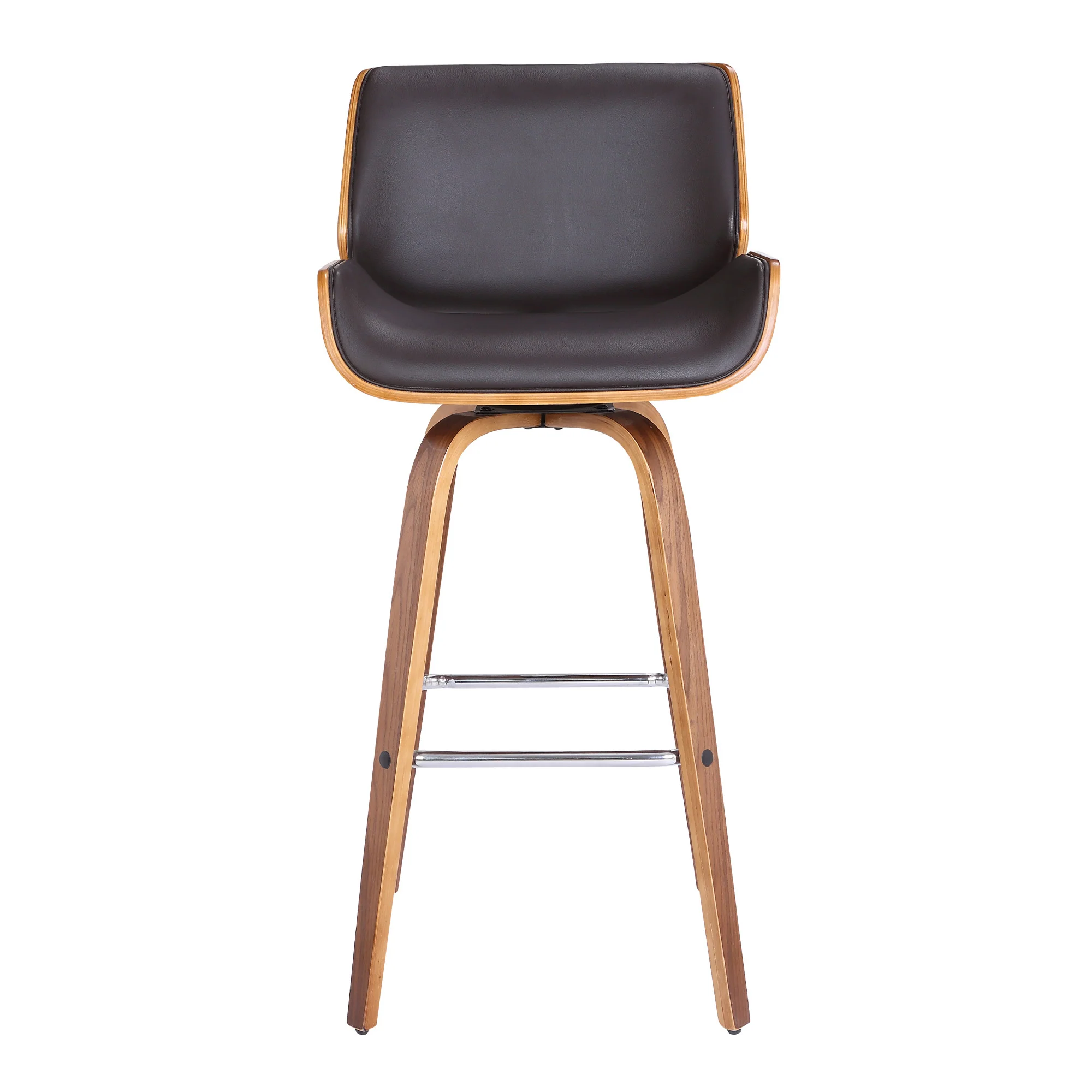 26" Brown Faux Leather Wooden Base Bar Stool By Homeroots - Image 3