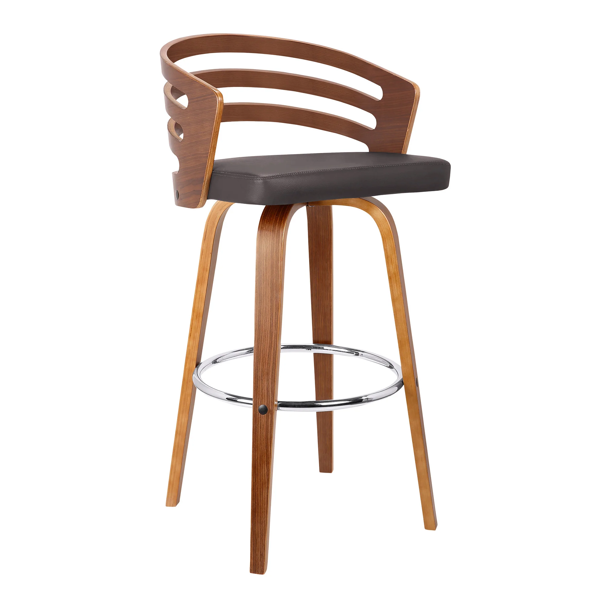26" Brown Modern Faux Leather Swivel Bar Stool By Homeroots - Image 2