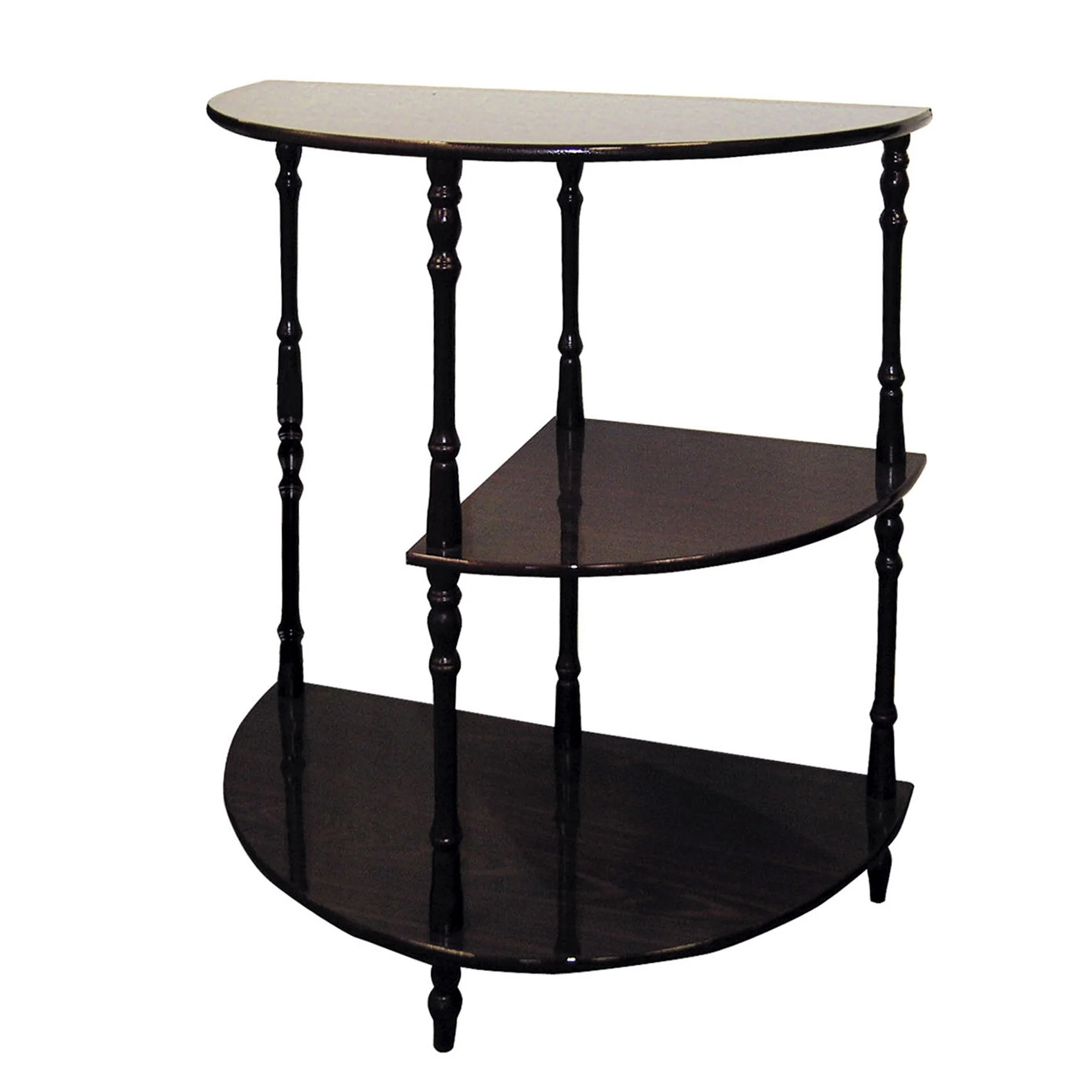 26" Brown Solid And Manufactured Wood Half Circle End Table With Two Shelves By Homeroots - Image 3