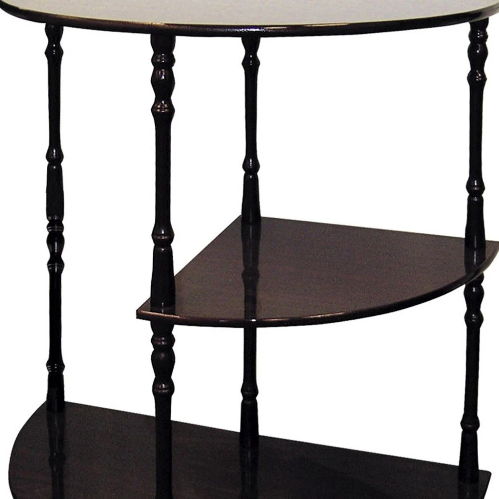 26" Brown Solid And Manufactured Wood Half Circle End Table With Two Shelves By Homeroots - Image 4